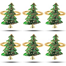 KPOSIYA Christmas Napkin Rings, 6pcs Gold Metal Christmas Tree Napkin Rings Holder Bluk for Xmas Party Favor Holiday Winter Dinner Table Decoration