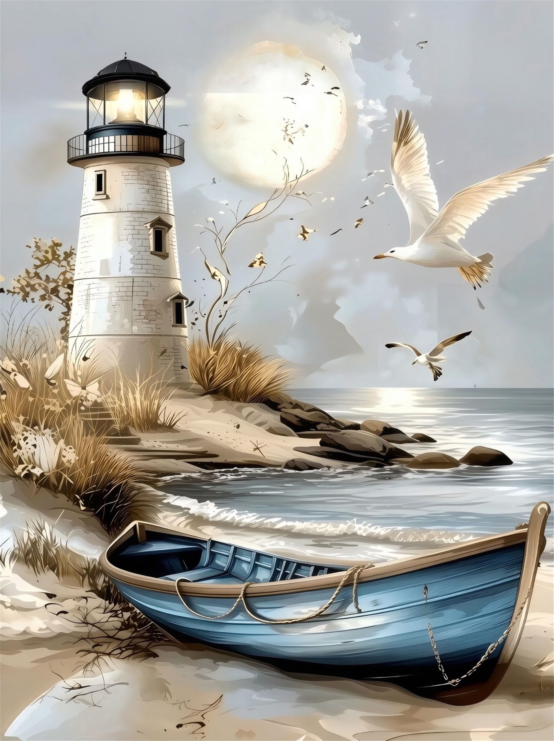 Lighthouse Diamond Painting Kit for Adults,Boat Diamond Art for Beginner