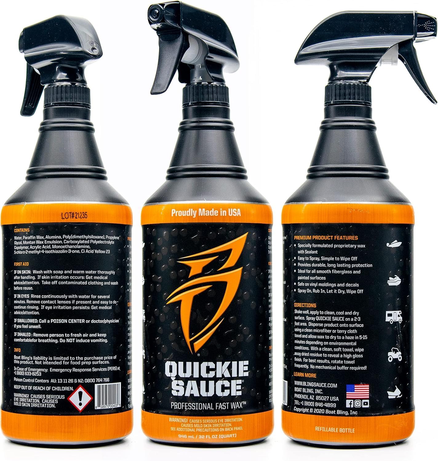 Boat Bling Quickie Sauce, High-Gloss Fast Wax, Bio-Degradable and Long Lasting, for Boats, Cars, ATVs, 20 oz.