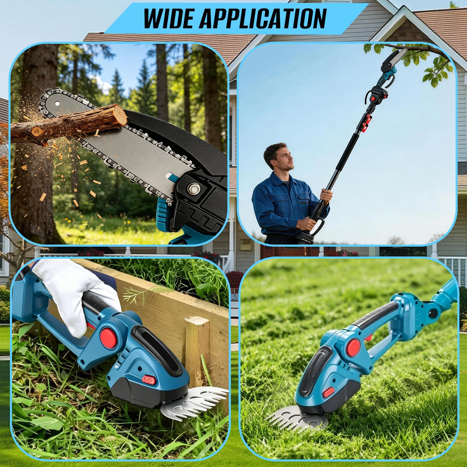 Mini Motosierra y Cortasetos a Batería 2 en 1, Motosierra Electrica Inalámbrica con 2 Baterías, Máximo de Hasta 4,2 m, Sierra de Poda Telescópica Eléctrica para Podar Arboles Patio de Jardín árboles