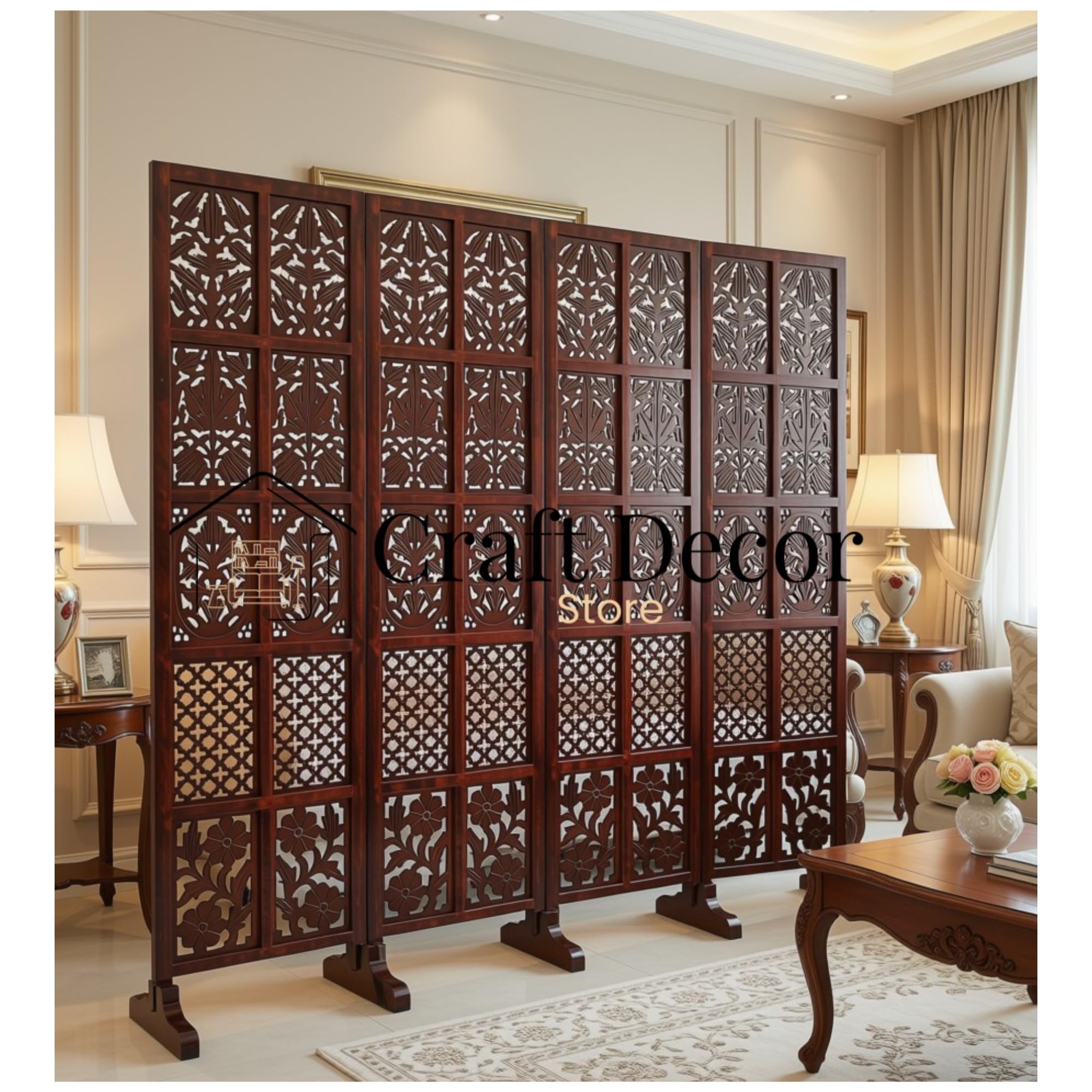 CRAFT DECOR Wooden Partition for Pooja Room, Living Room, Kitchen, Hall | Decorative Room Divider and Wall Separator-picture-22