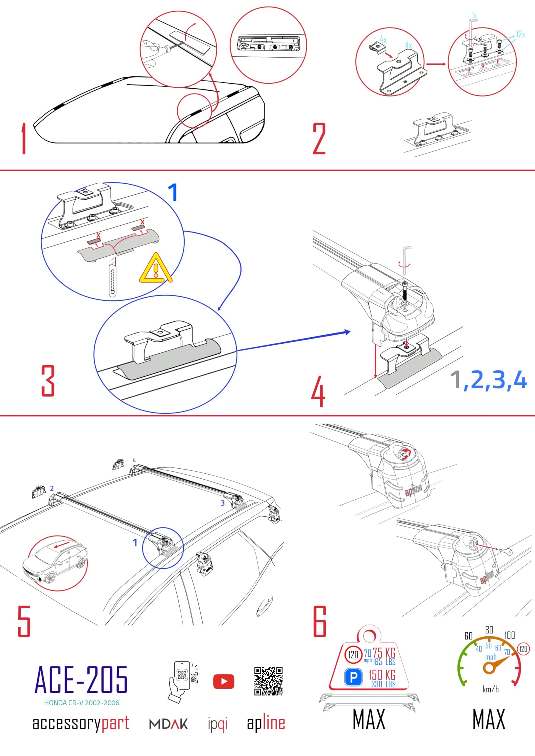 Bagażnik dachowy poprzeczny aluminium Honda CR-V 2 2002-2006 ACE-2 szary