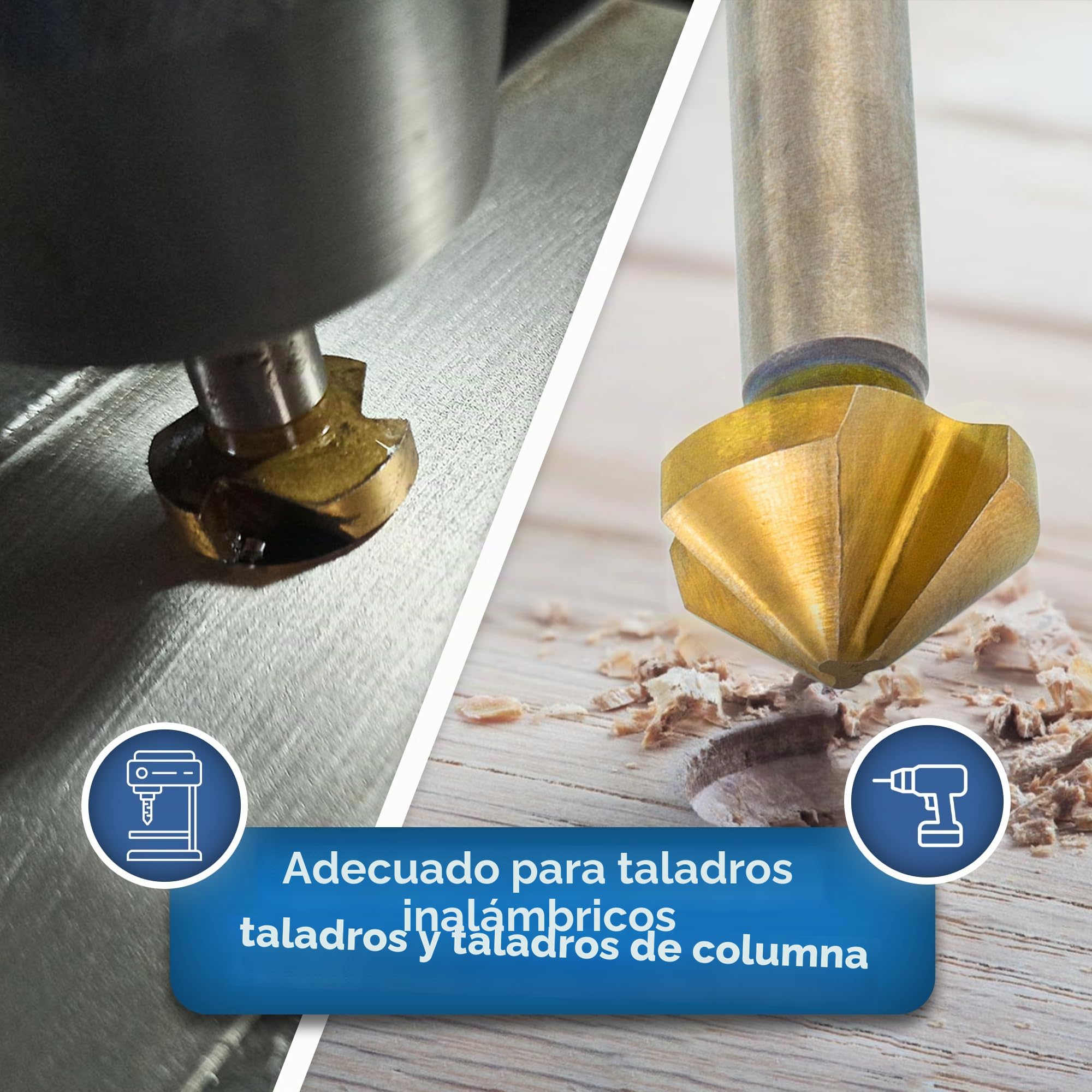 TJR® Juego de brocas avellanadoras 90° 6,3-20,5 mm HSS con revestimiento TiN – Juego de brocas avellanadoras cónicas, brocas avellanadoras, brocas avellanadoras para madera y metal, brocas