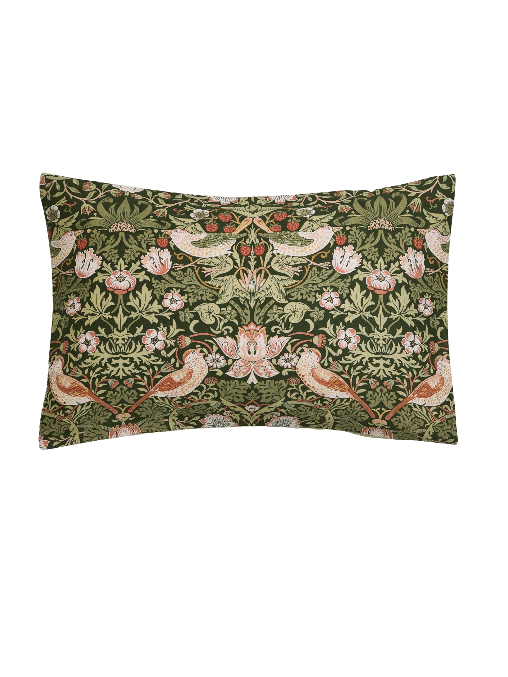 William Morris at Home Strawberry Thief 100% Cotton Sateen Duvet Cover Set 220 Thread Count In Nettle (Standard Pillowcases Pair: 50cm x 75cm)