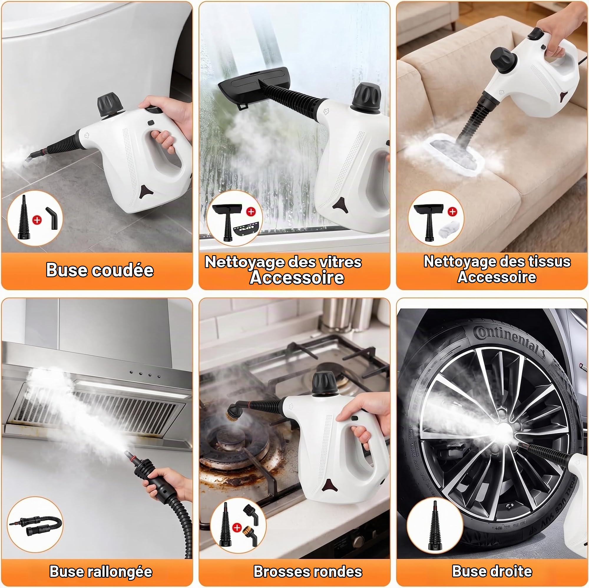 Nettoyeur Vapeur Portable 450ml éLectriques Nettoyeur Vaporisateur Appareil Vapeur Nettoyeur Vapeur a Main Haute Pression Professionnel Canapé Vitre Voiture Meuble Salle de Bain FenêTre Tapis