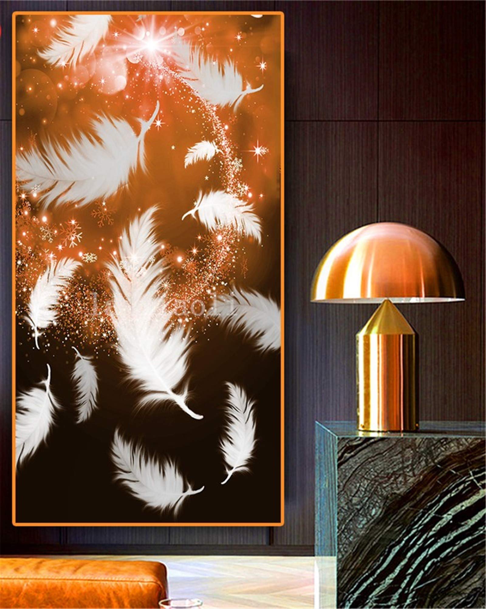 Peinture diamant 5D complète plume blanche grand format 60x180 cm pour décoration salon et chambre