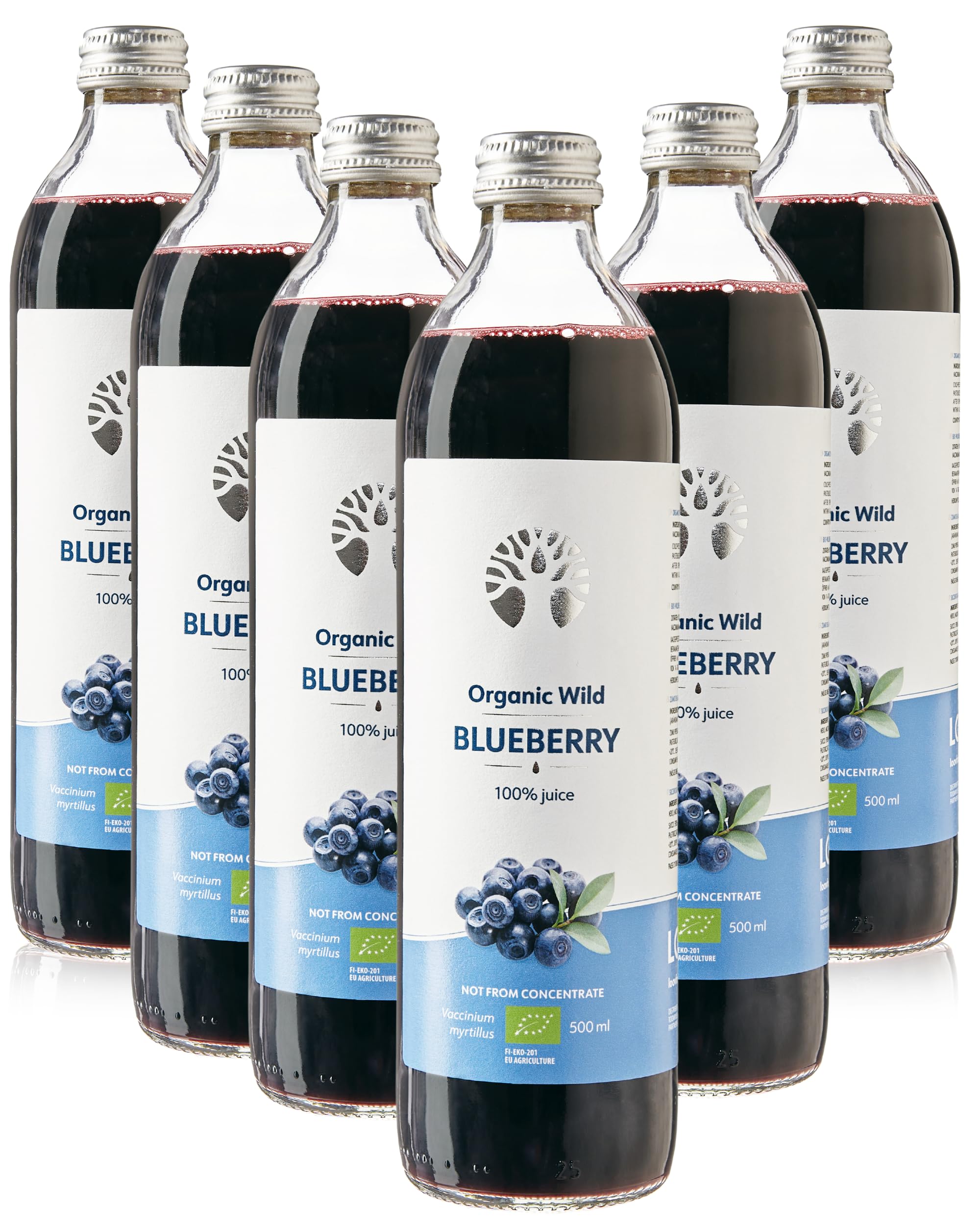 Succo di mirtillo selvatico biologico LOOV – 100% puro, non da concentrato, spremuto a freddo da bacche nordiche raccolte in natura, senza acqua né zuccheri aggiunti – 6 x 500 ml