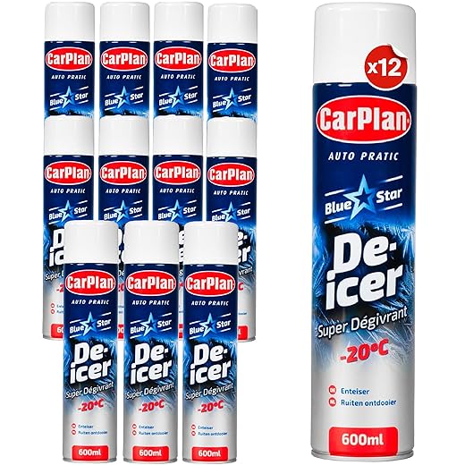 CarPlan De-Icer Aerosol, 21 fl oz (Pack of 12) – Blue Star De Icer, Fast-Acting Ice & Frost Remover for Car Windows, Works in Extreme Cold -20C