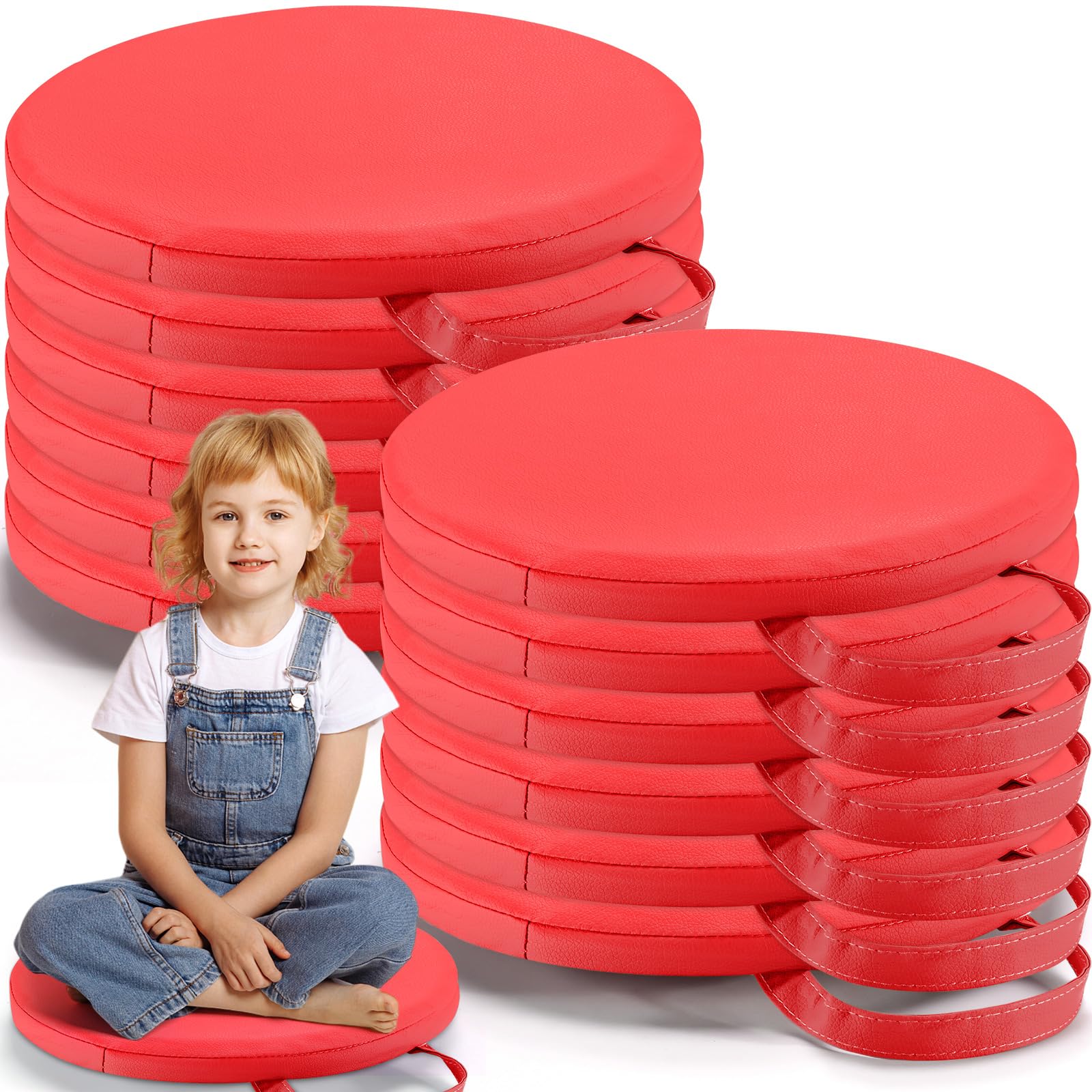 Cojines de Suelo de 30 x 30 cm para aulas. Asientos de Suelo Flexibles con Asas. Cojines de moqueta para aulas para niños pequeños, guarderías y Muebles de Preescolar.(Red)