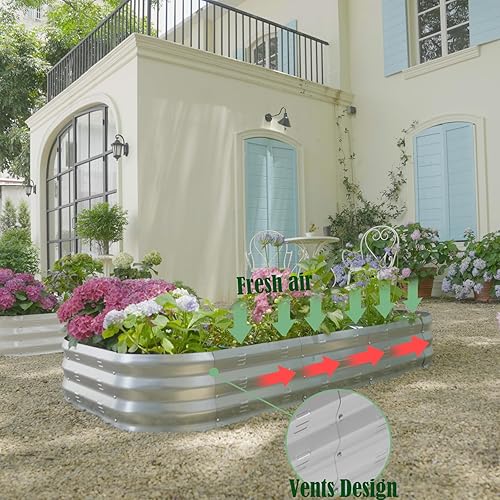 Miniatura 5 de Kit de cama de jardín elevada galvanizada, grandes camas de jardín elevadas de metal para verduras, maceta galvanizada elevada, cajas de jardín