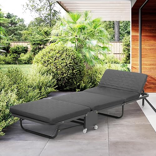Miniatura 10 de MoNiBloom Cama plegable con colchón, cama plegable para adultos con 6 posiciones ajustables, cama plegable portátil para invitados para el hogar,