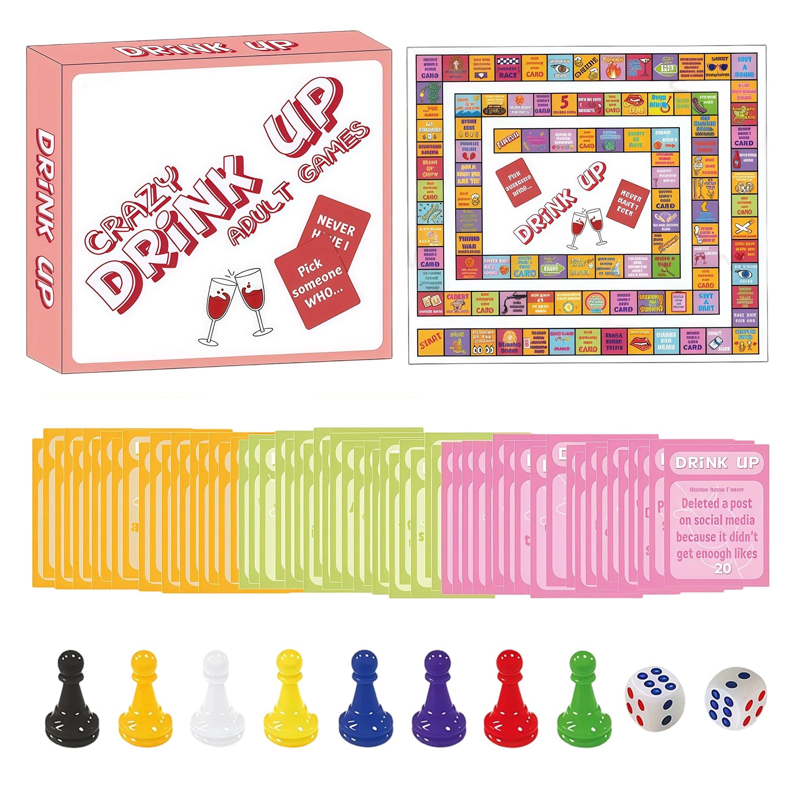 glonest Drinking Games for Adults, Monopoly Board Game with Drinking Challenges for 2-8 Players, Fun Party Card Games for Friends, Groups, and Social Parties
