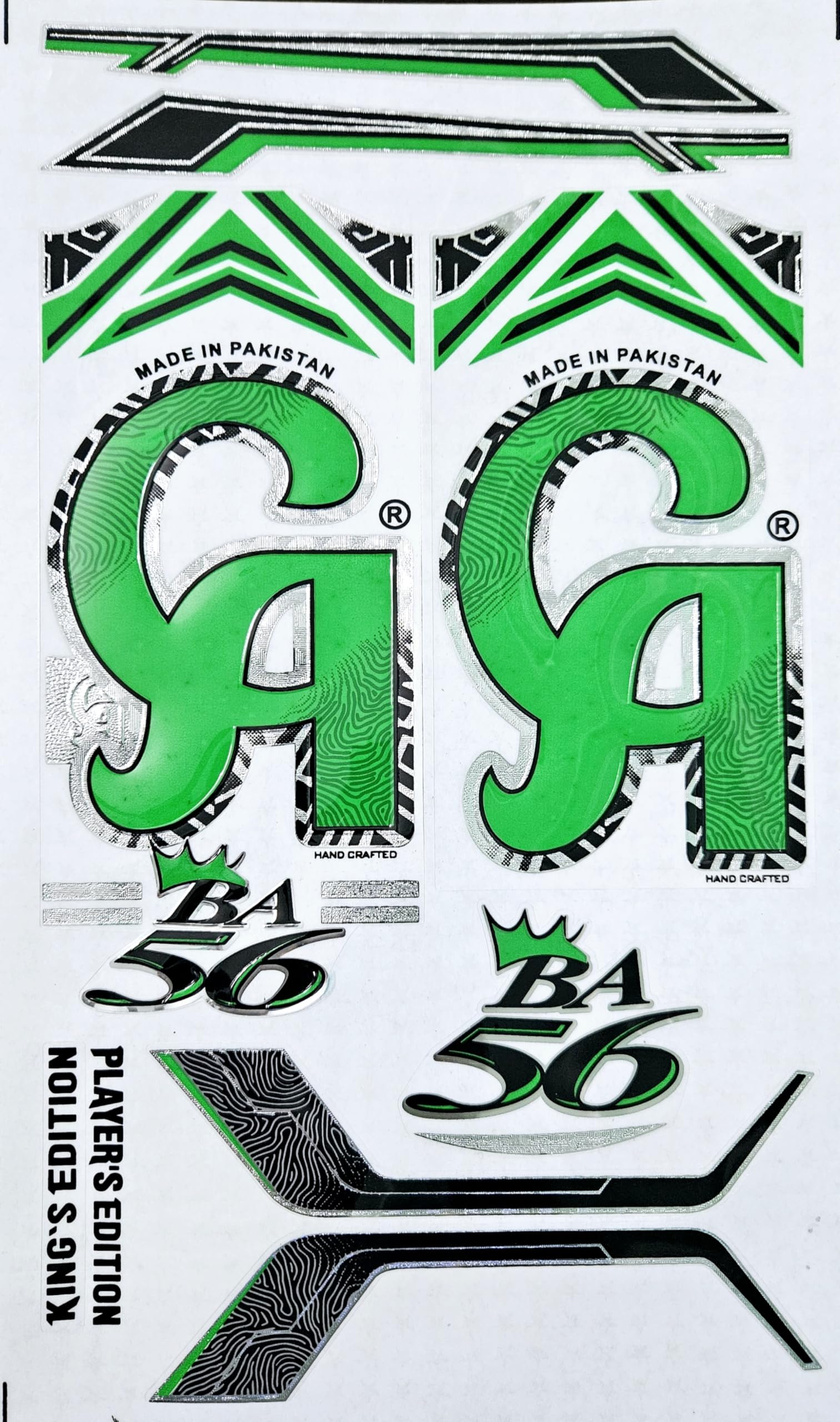 AYN Cricket Bat Sticker 3D Embossed English Willow Fiber Tape Sports Accessories Protection, CA Babar Azam Green