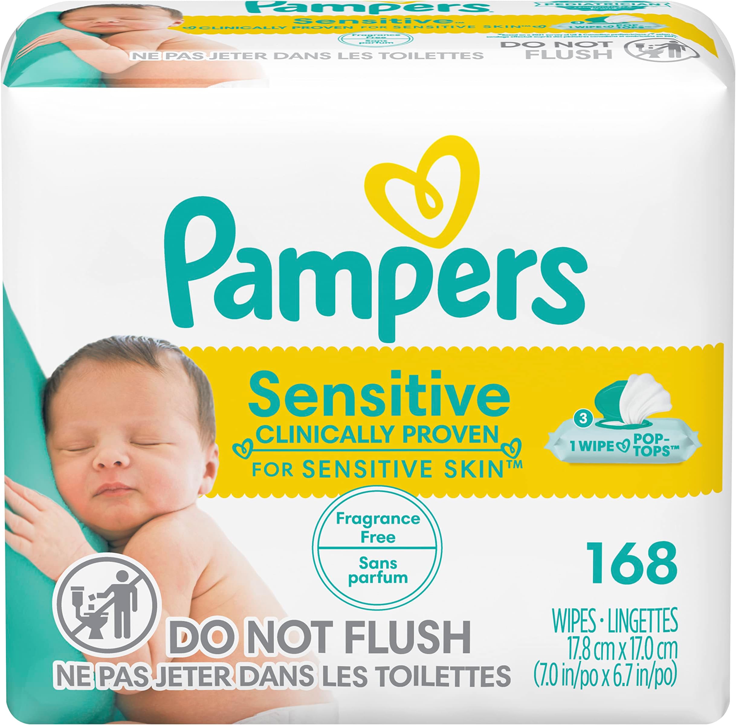 Baby Wipes Sensitive 3X Pop-Top Packs, 168 Diaper Wipes