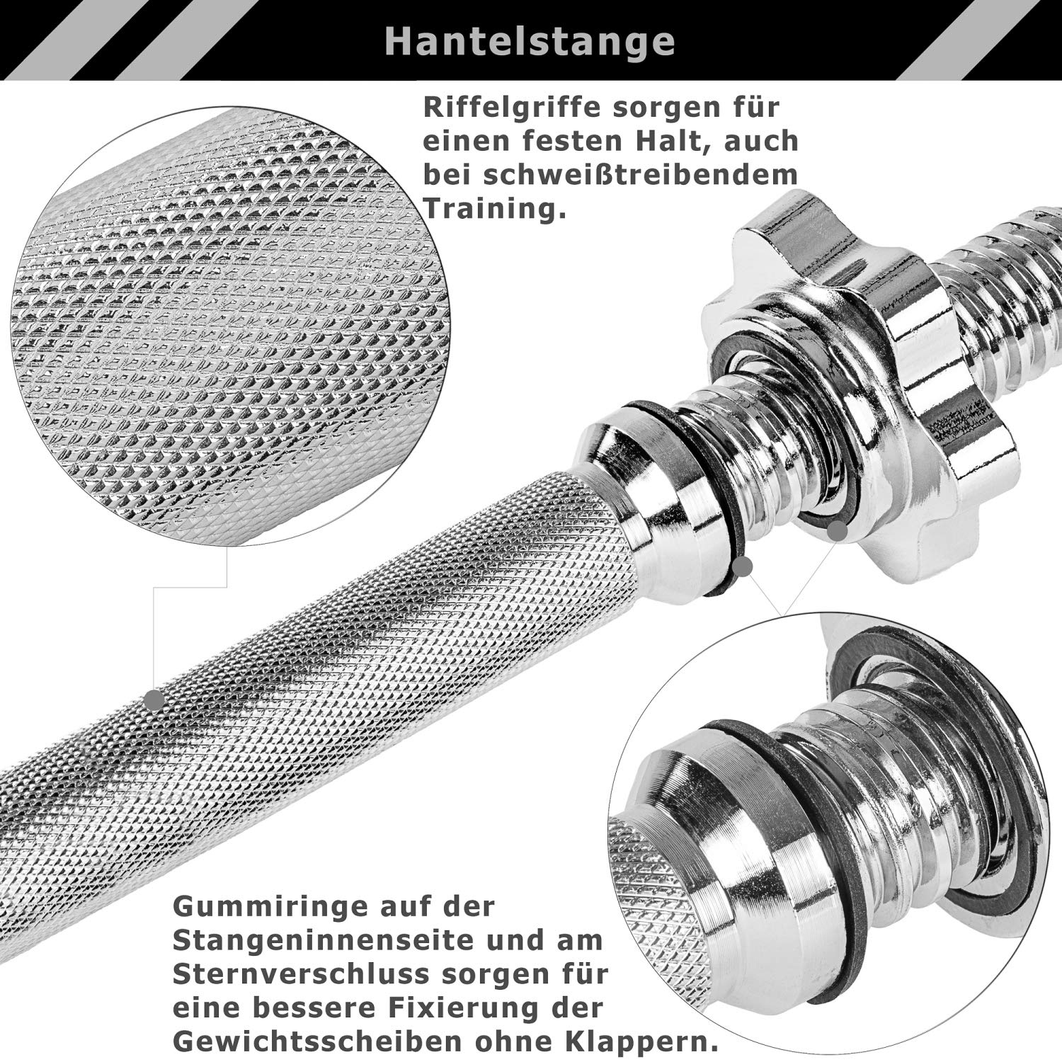 MOVIT Kurzhantel PRO Set, Gusseisen Hantel, 10kg, 15kg, 20kg, 25kg, 30kg, Stange 30mm Standardnorm, Griff gerändelt, Sternverschlüsse, Hantel Set Kurzhantelset Gewichte