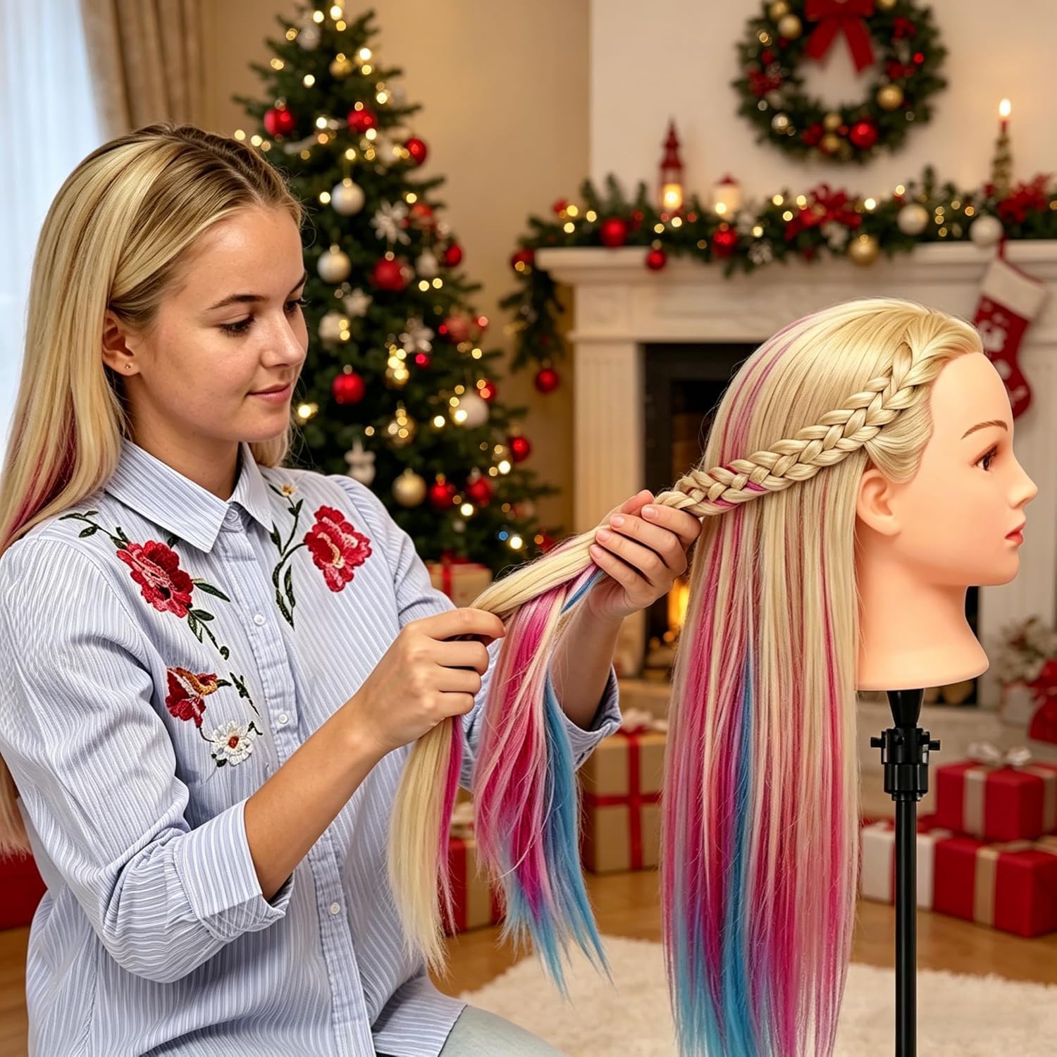 Testa Studio Manichini, TopDirect 75cm/29.5" Capelli Colorati Parrucchiere Cosmetologia Formazione Manichino Pratica Modello con Morsetto & DIY Accessori per Capelli