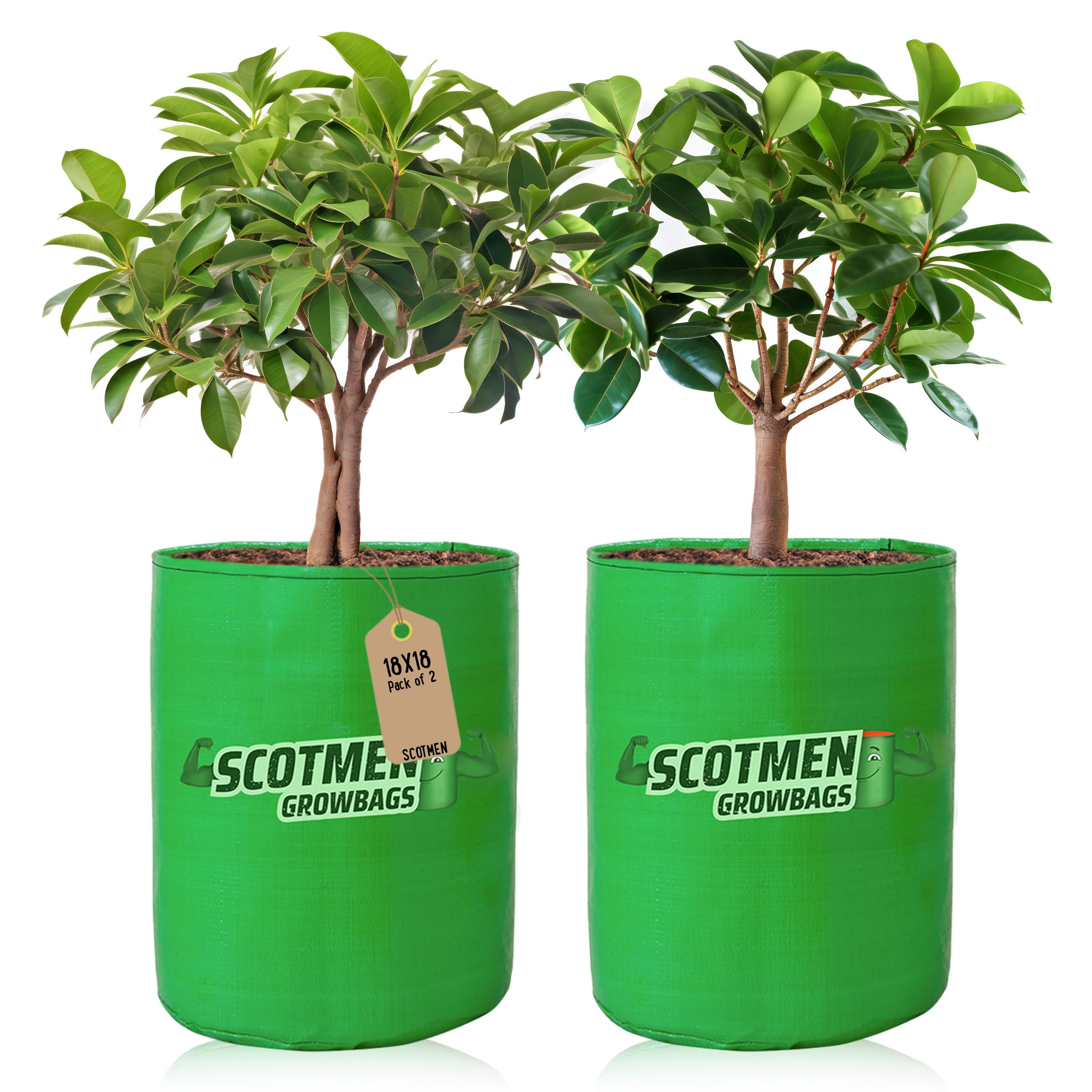 SCOTMEN Terrace Gardening Fruit Tree Grow Bag 18"x18" - Pack of 2 Green Grow Bag Plants Bags Big Size