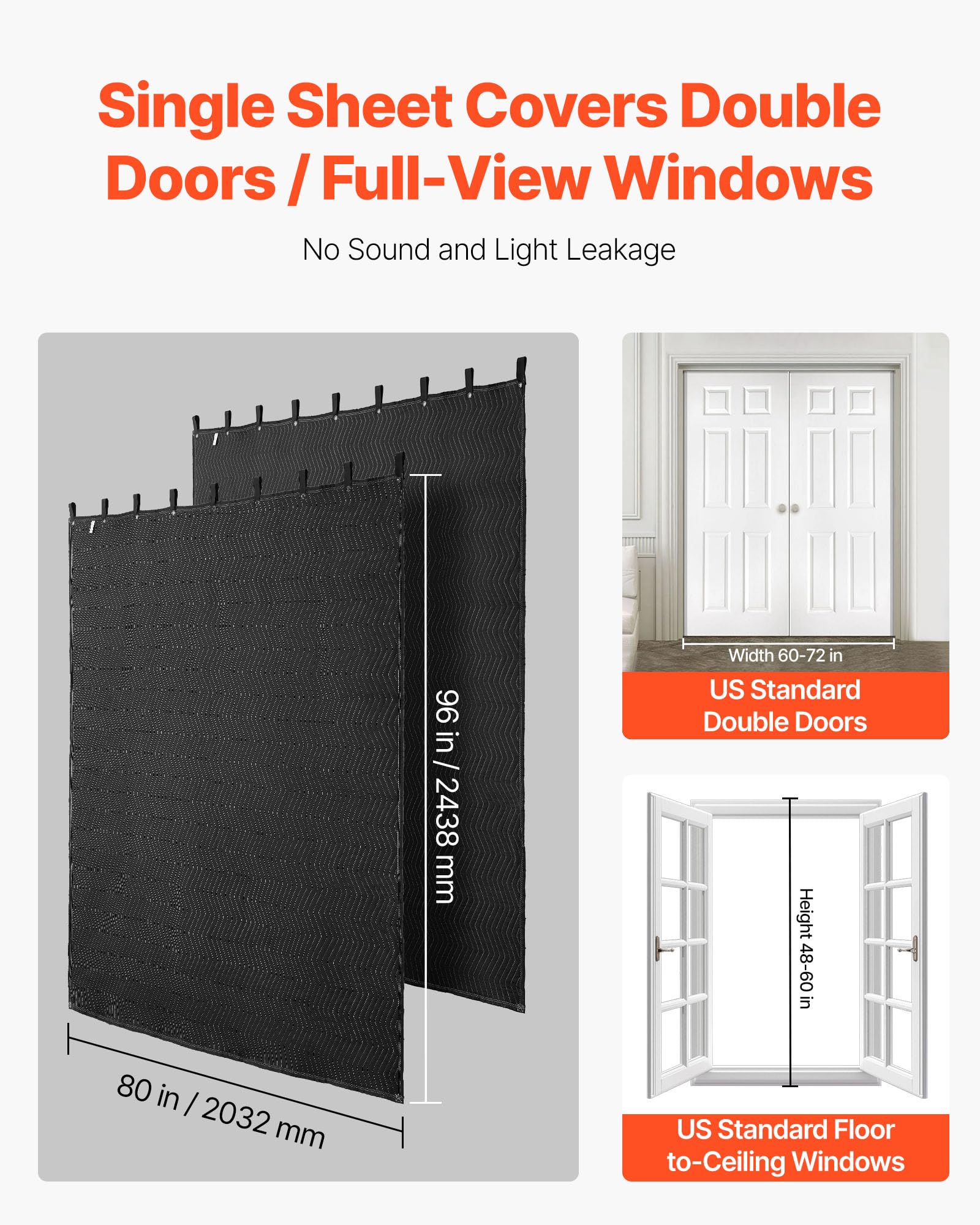 VEVOR Mantas Insonorizantes 2 Piezas, Manta de Amortiguación Acústica Espesa 2438 x 2032 mm con Ojales, Cortinas Insonorizadas para Estudio, Bloqueador de Luz y Grabación de Música para Ventanas