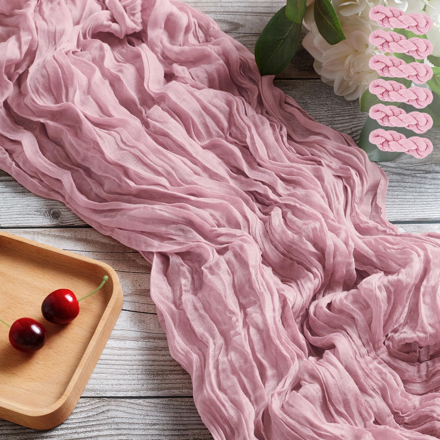ReekieCheesecloth Table Runner 6 Packs, 10Ft Pink Table Runner 120 Inches Long Boho Gauze Cheese Cloth Table Runner for Party Rustic Wedding Table Runner Baby Bridal Shower Fall Christmas Decorations