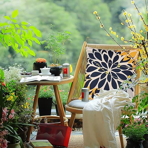 Miniatura 2 de Juego de 4 fundas de almohada decorativas de lino con estampado floral azul de 20 x 20 pulgadas, para exteriores e interiores, fundas de almohada