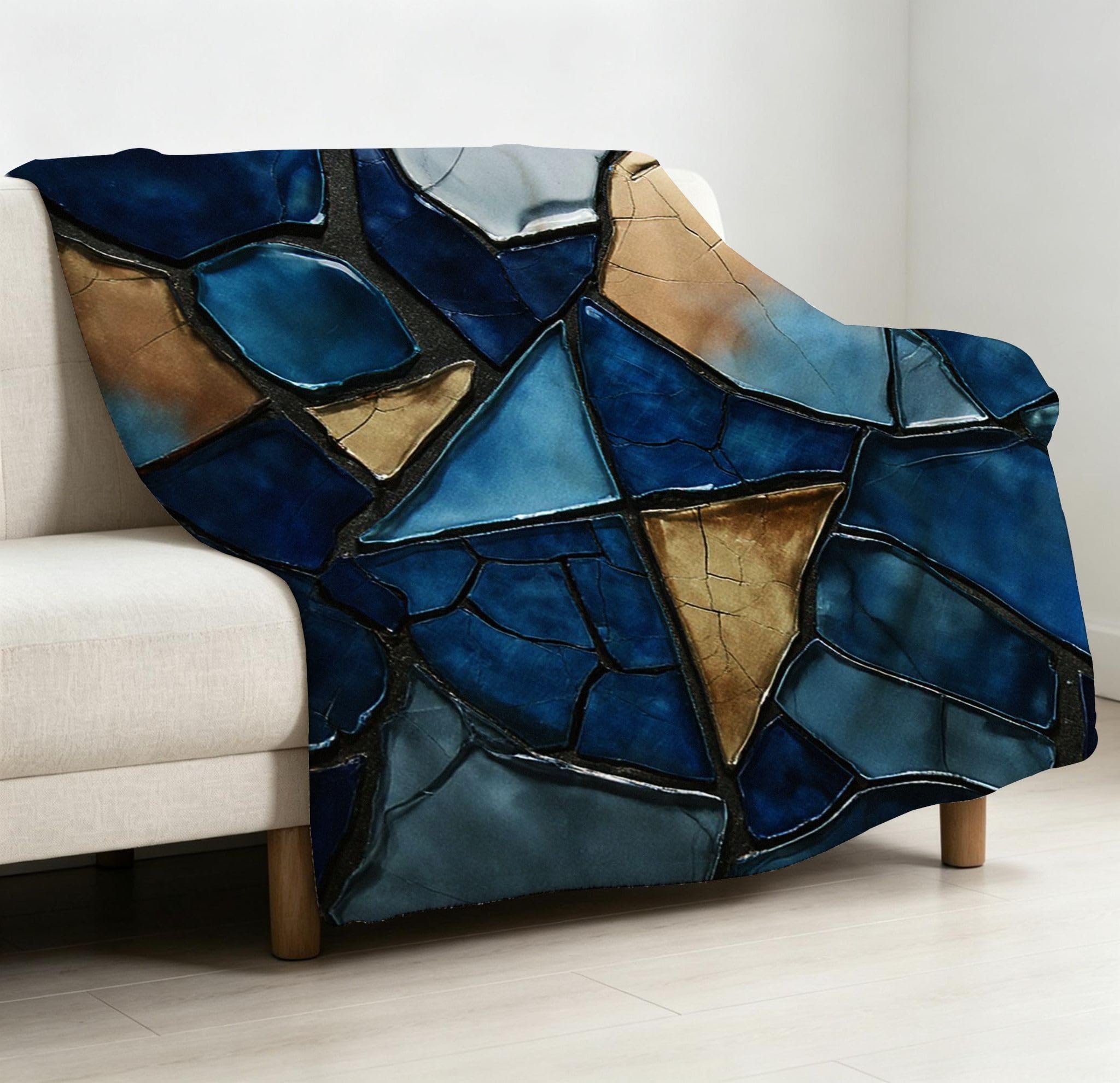 Coperta Pile Matrimoniale 240x260 cm Quadro Blu, Coperta XXL Super Morbida Multiuso Come Copriletto o Plaid da Salotto, Calda e Leggera, Protezione dal Freddo, AW7056