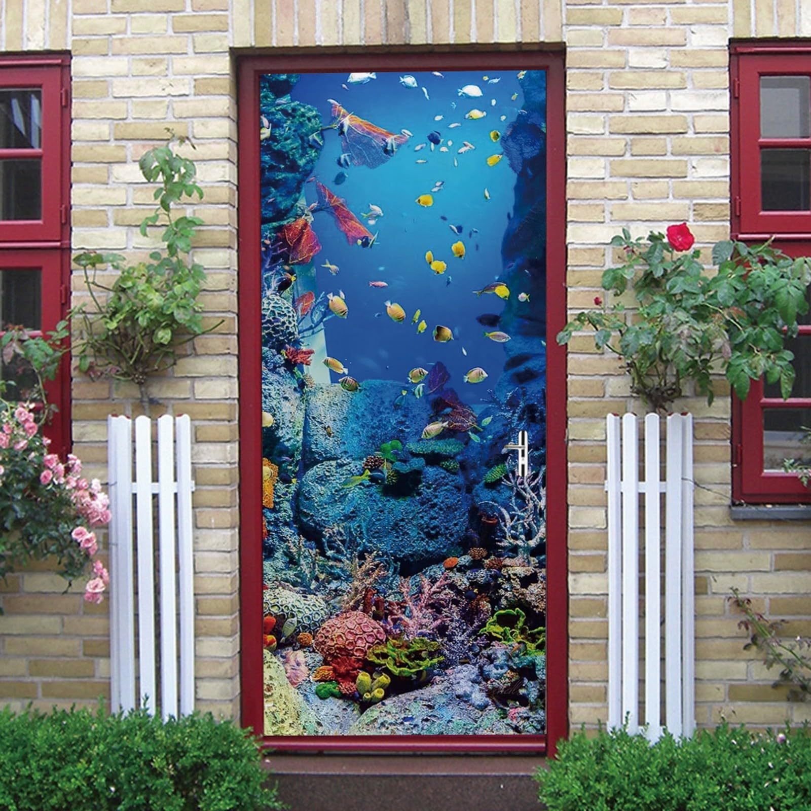 A.Monamour Adesivo Porta Autoadesiva 3D Barriera Corallina Di Pesci Sottomarini Sotto Il Tema Nautico Del Mare Vinile PVC Adesivi per Porte Interne Pellicola Adesiva Poster Murale Parete 85x200cm
