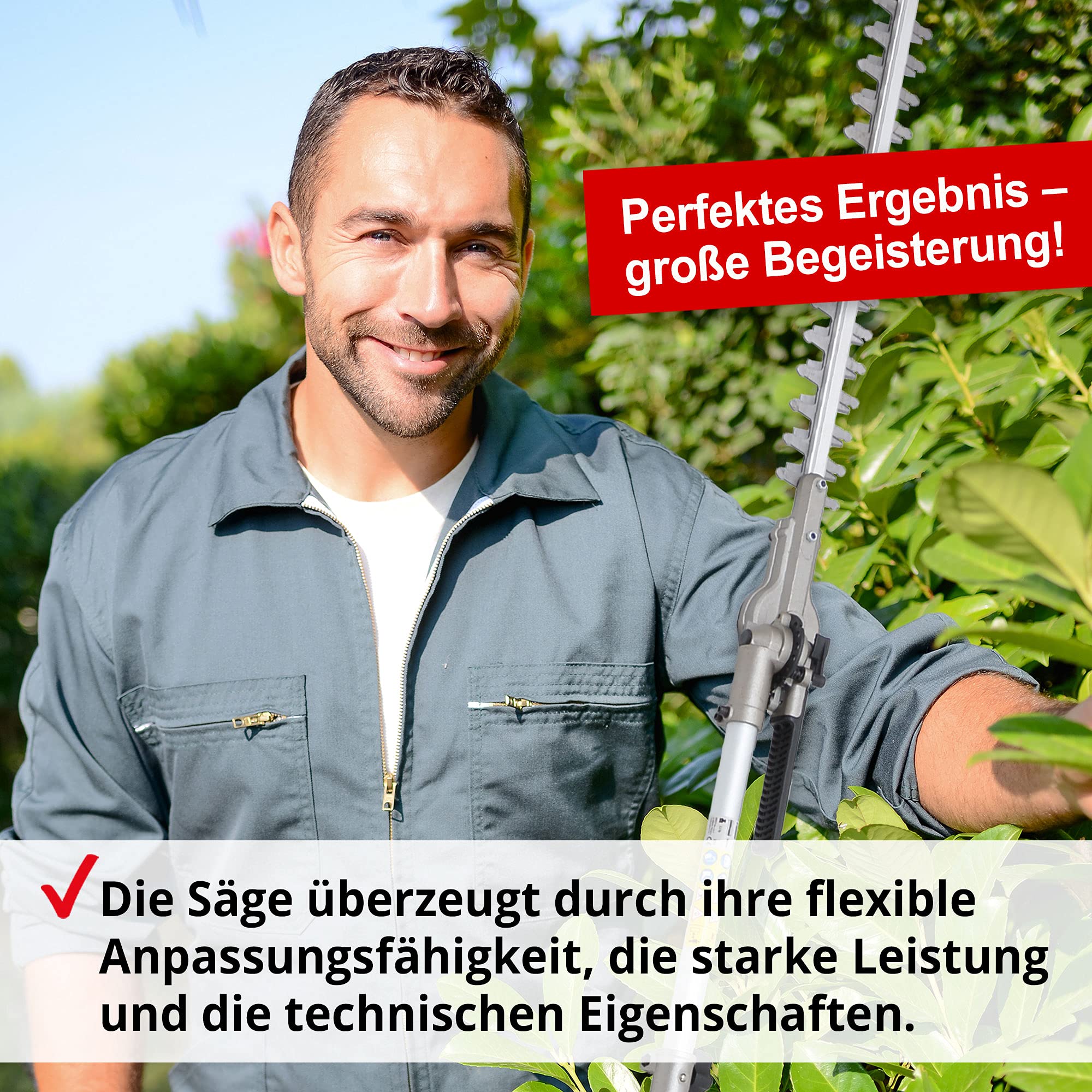 HECHT Profi Elektro Teleskopheckenschere 900 W mit Teleskopstiel | Elektrisch, mit abwinkelbarem Kopf und Tragegurt, für sauberen Schnitt an Hecken und Sträuchern