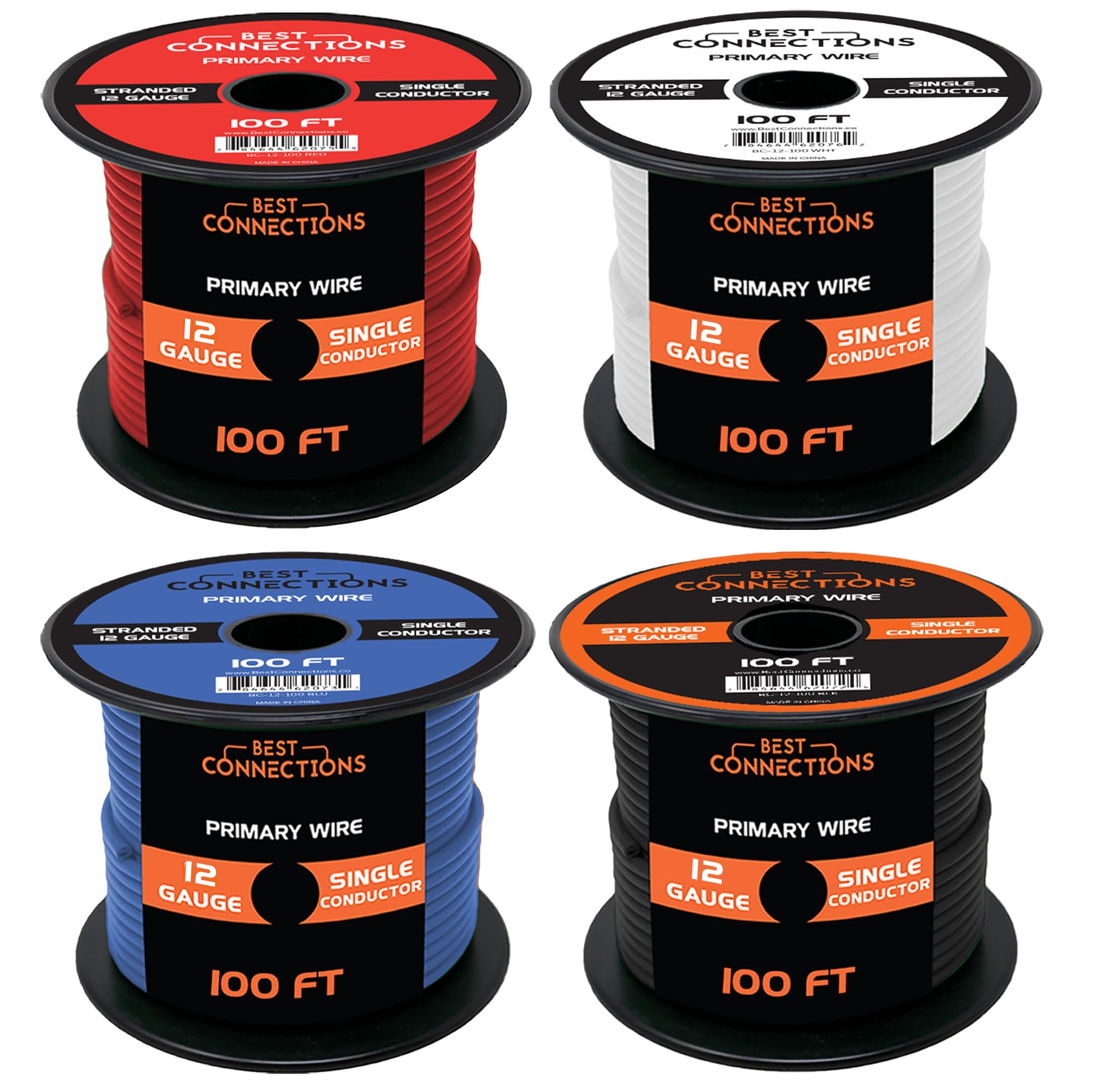 BEST CONNECTIONS 12 Gauge Automotive Primary Wire (Various Color/Size Options) Durable Remote Power Ground Electrical Wiring for Automotive Speaker