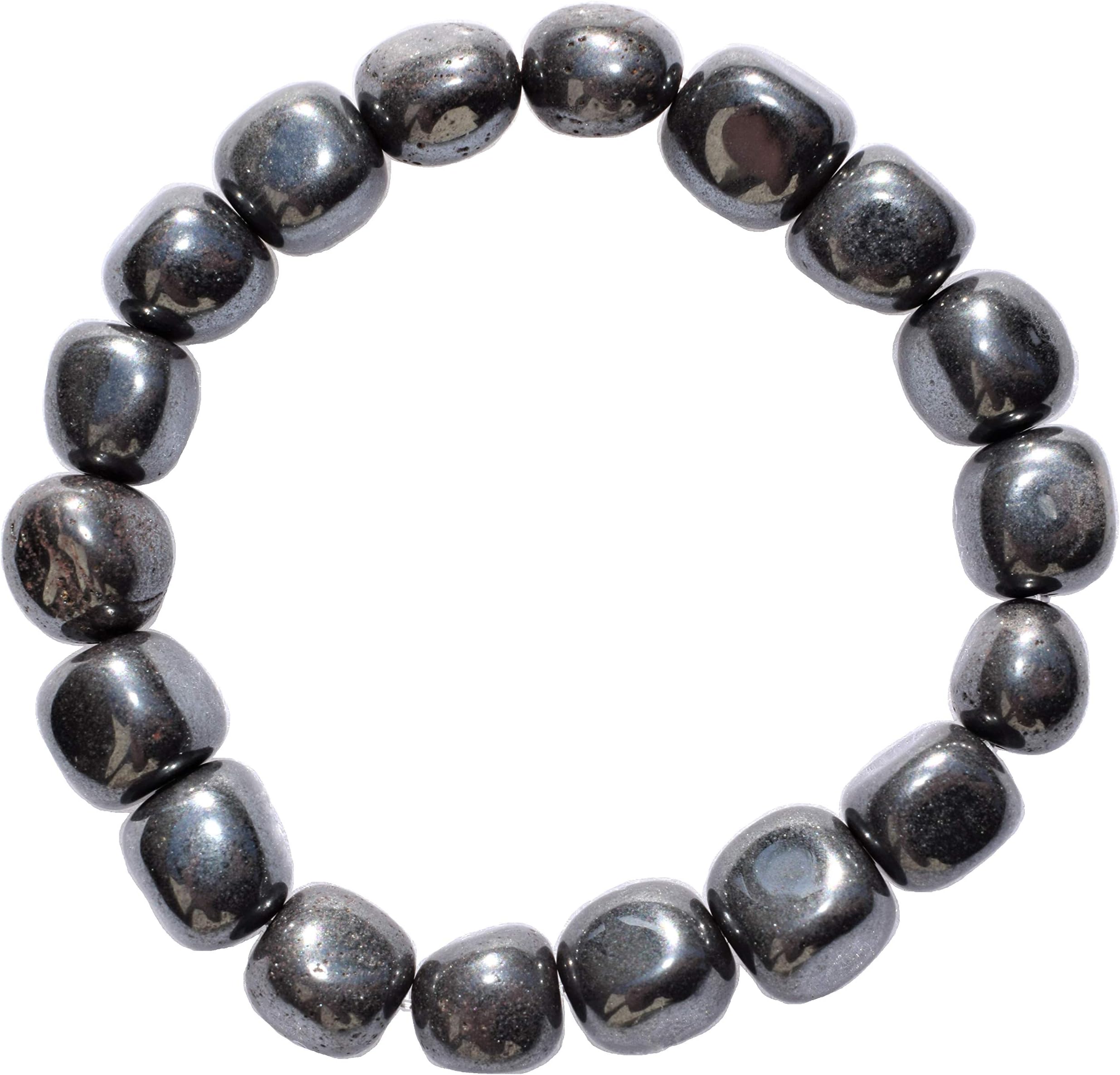 Zenergy GemsCHARGED Natural Hematite Crystal Bracelet Tumble Polished & Stretchy + Selenite Heart Charging Crystal Included