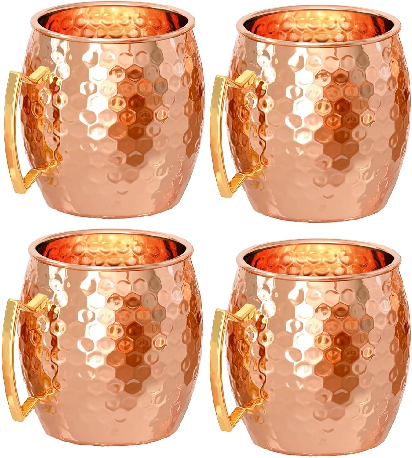 Set of 4 Pure Copper Moscow Mule Beer Mug Brass Handle Pure Copper Beer Mug