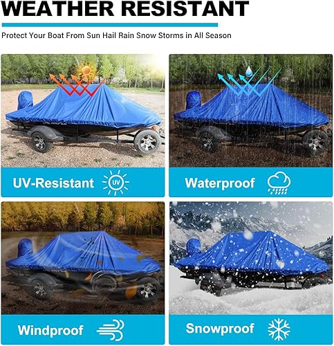 Miniatura 5 de Boatpro Funda para lancha remolcable de 17 a 19 pies con cubierta de motor fuera de borda, lona marina 900D, impermeable, resistente para lanchas de
