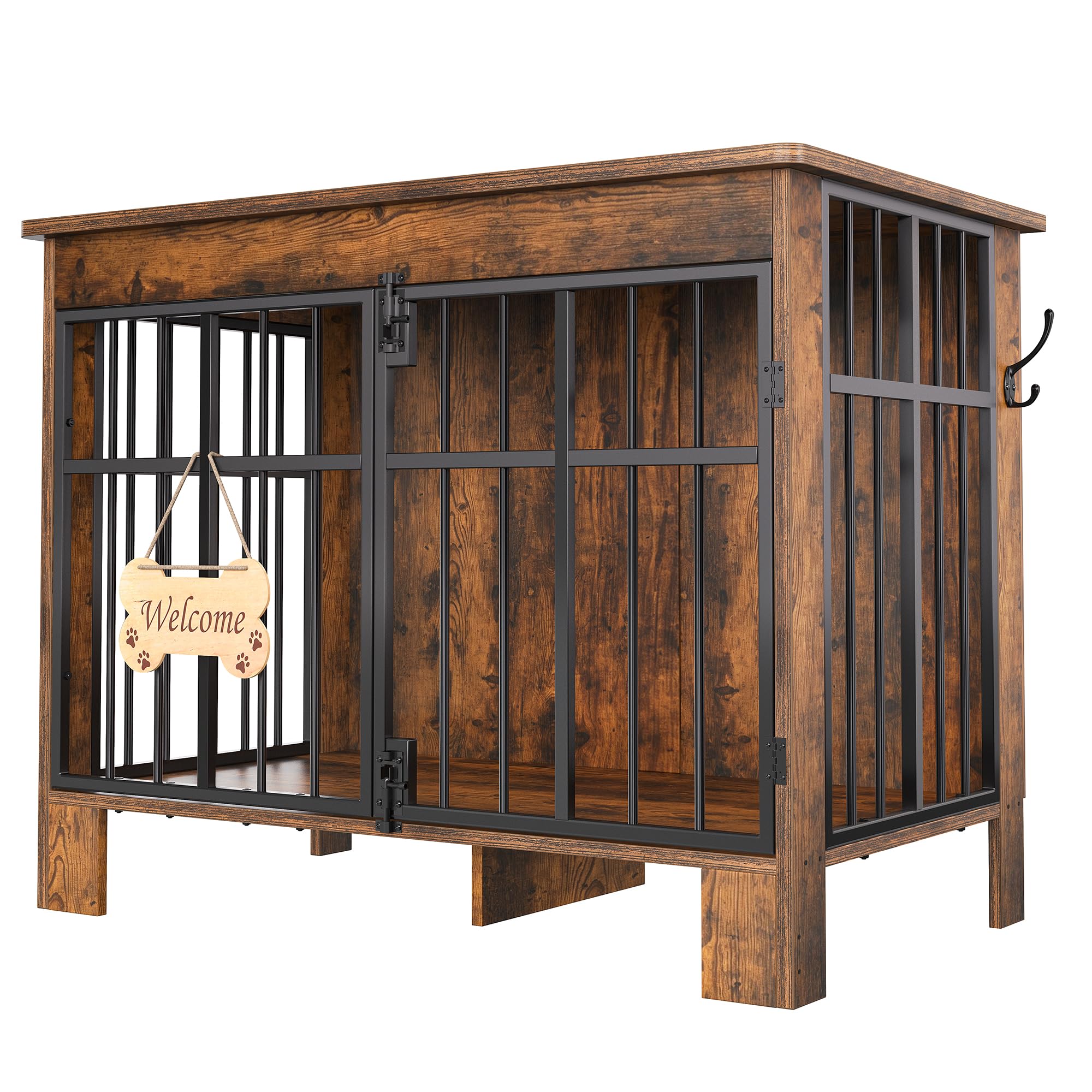 YITAHOME Wooden Dog Crate Furniture 85cm, Double Door, Rustic Brown