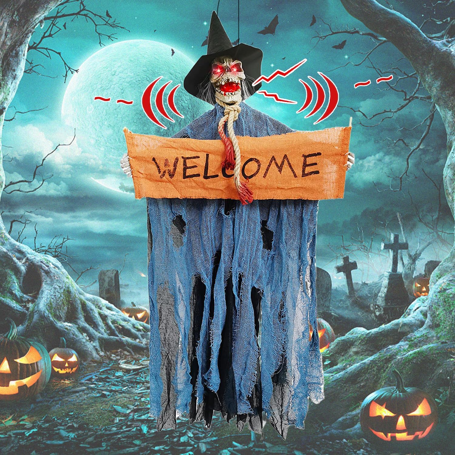 Halloween Outdoor Decorations 47Inch Hanging Skeleton Ghost with Light