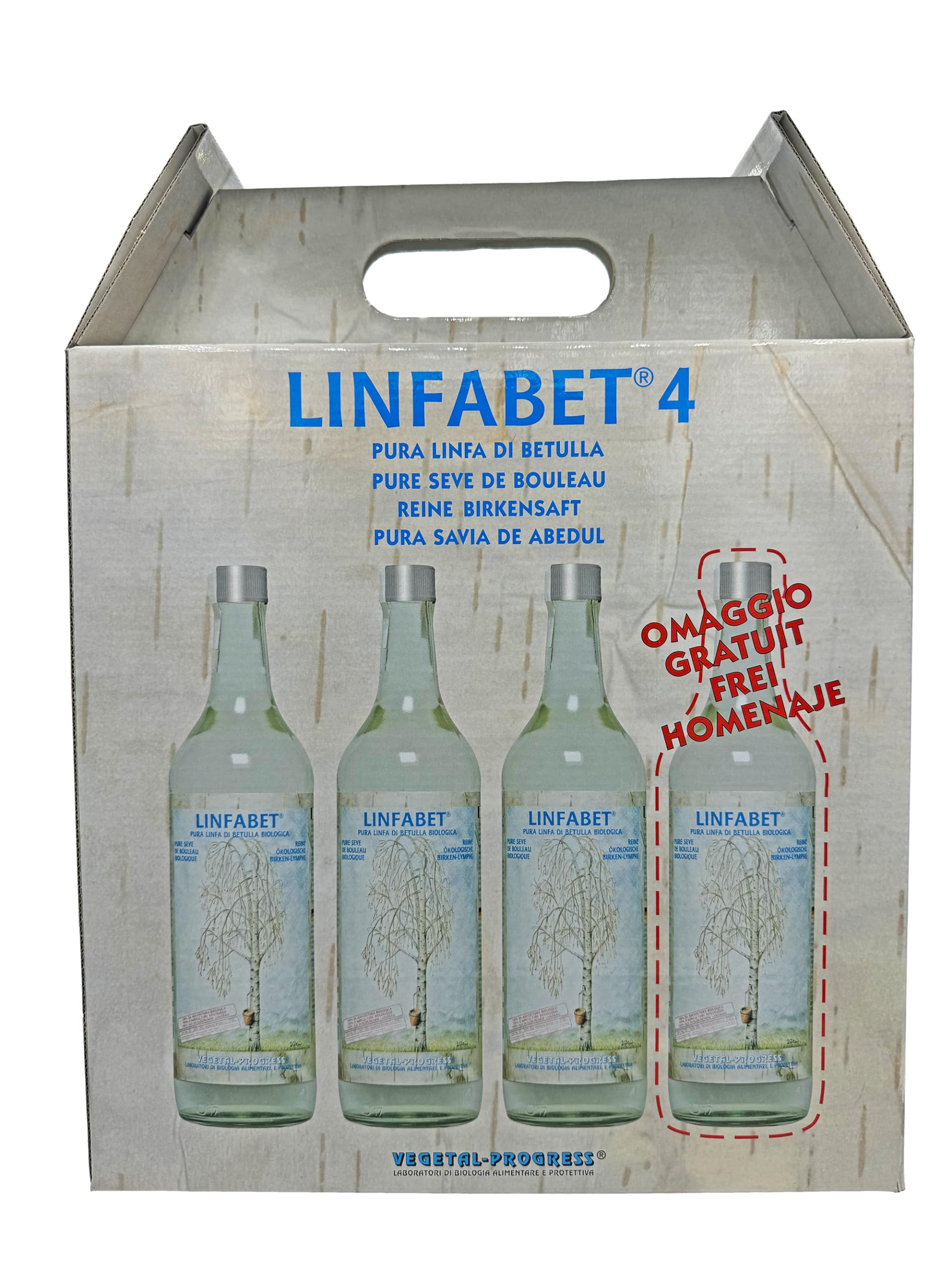 Vegetal Progress - Linfabet - Linfa di Betulla - 4 bottiglie da 700 ml (3+1 gratuita)