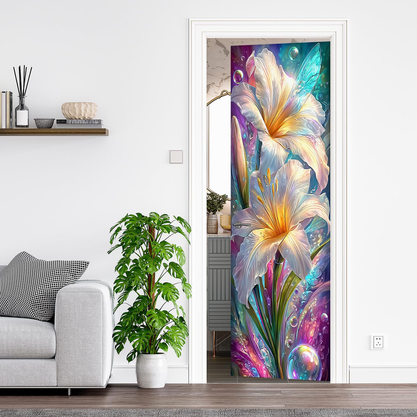 Blumenmuster Türtapete Selbstklebend 90x200, Blumen 3D Türbilder Türfolie Türposter Türaufkleber Selbstklebende PVC, Türdeko Blumenmuster,(ST0294)