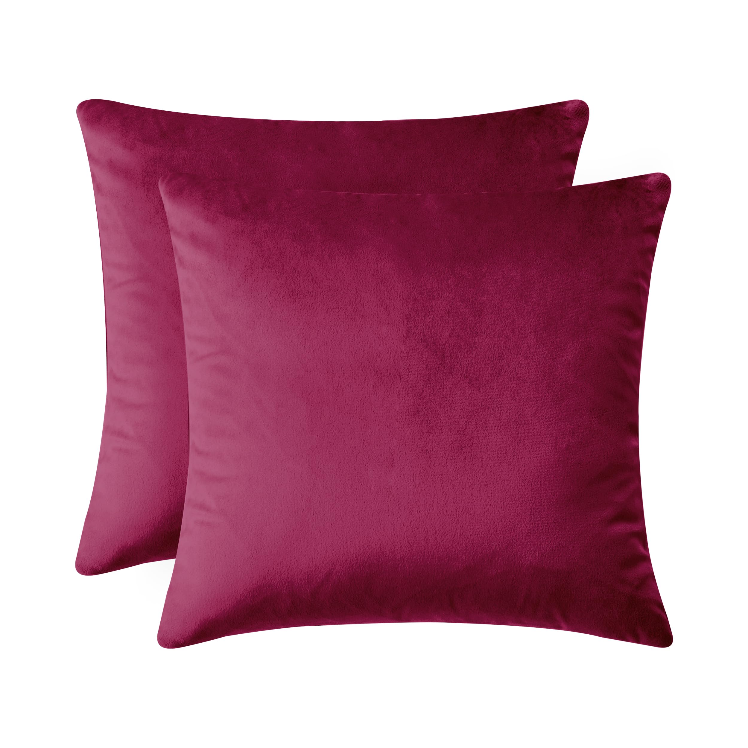 Oxford Homeware Burgundy Cushion Covers 45Cm X 45Cm (Pack Of 2) Cushions With Covers Included – Decorative Velvet Cushions For Living Room Sofa Bedroom With Invisible Zipper, 18 X 18 Inch