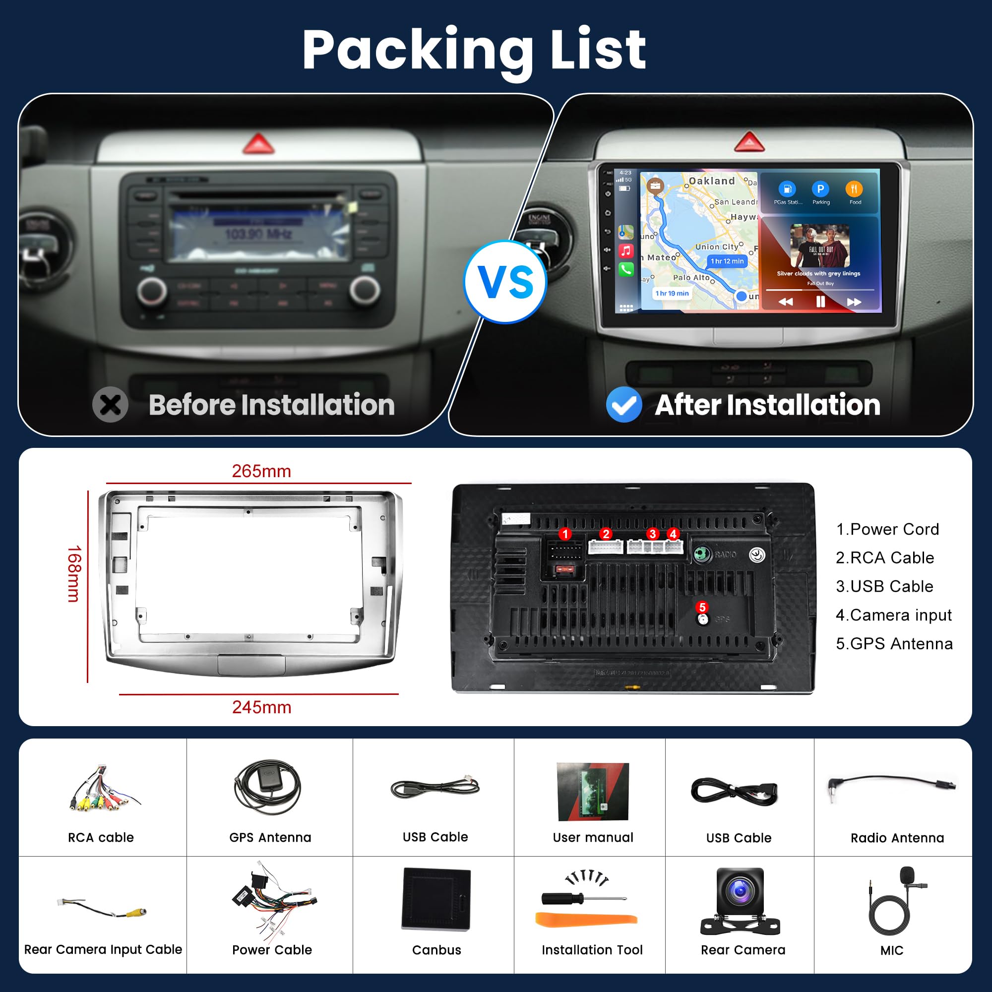6G+128G 8 Core Bezprzewodowe radio samochodowe z systemem Android dla VW Magotan/CC Passat B7/B6 2010-2015 10.1 Cal Radio samochodowe z Androidem Auto GPS Navi WiFi Mirror Link Bluetooth FM/RDS/DSP EQ