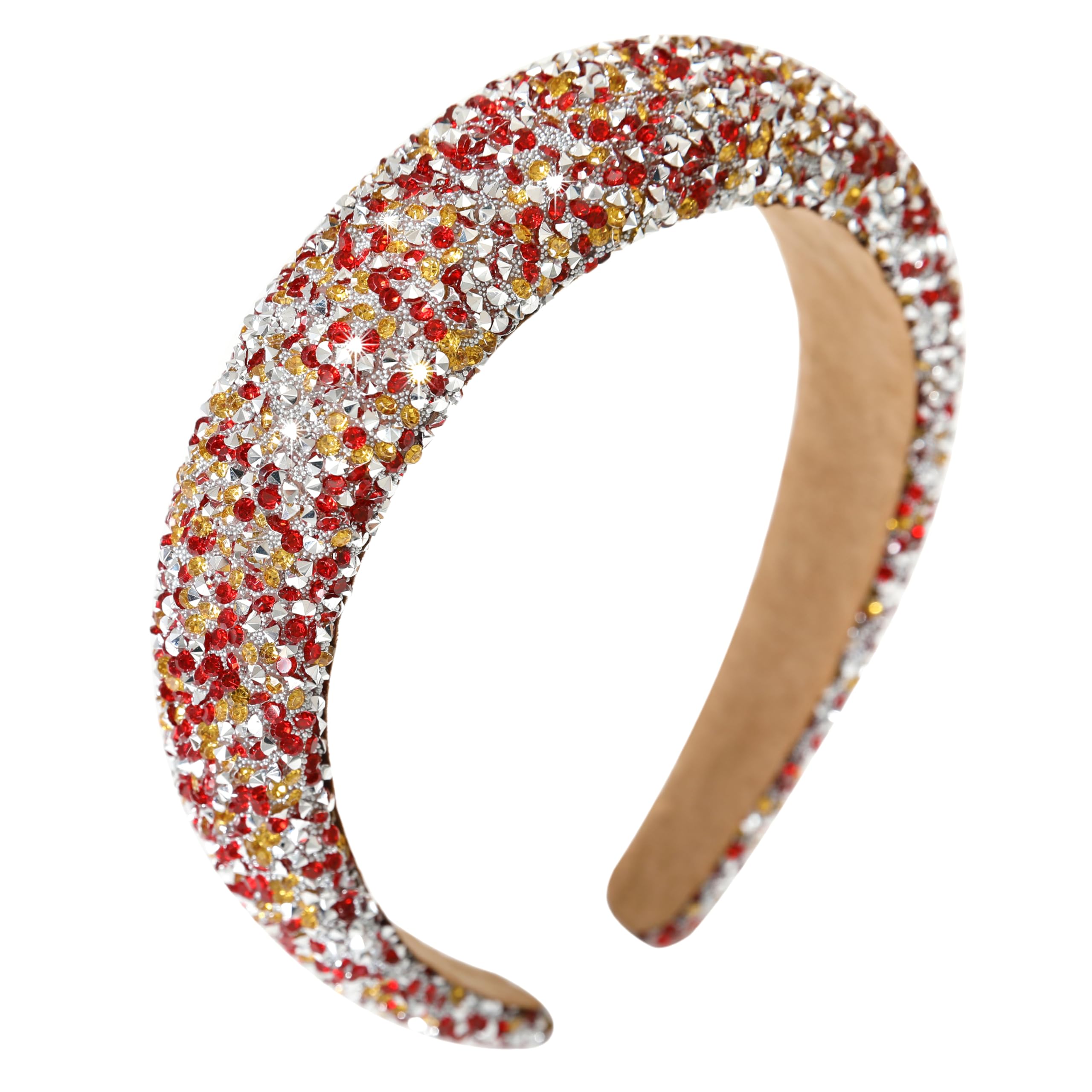 Gmmidea Silver Diamond Rhinestone Headbands for Women Girls Bling Sparkle Beaded Crystal Headband Jeweled Thick Padded Hairband Non Slip Glitter Hair