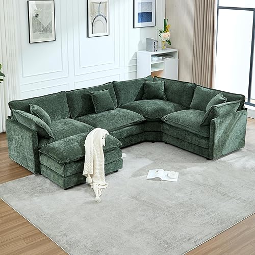 Miniatura 15 de Sofá seccional modular en forma de U, sofá esquinero de chenilla de gran tamaño, cómodo sofá nube con otomana chaise, sofás seccionales modernos de