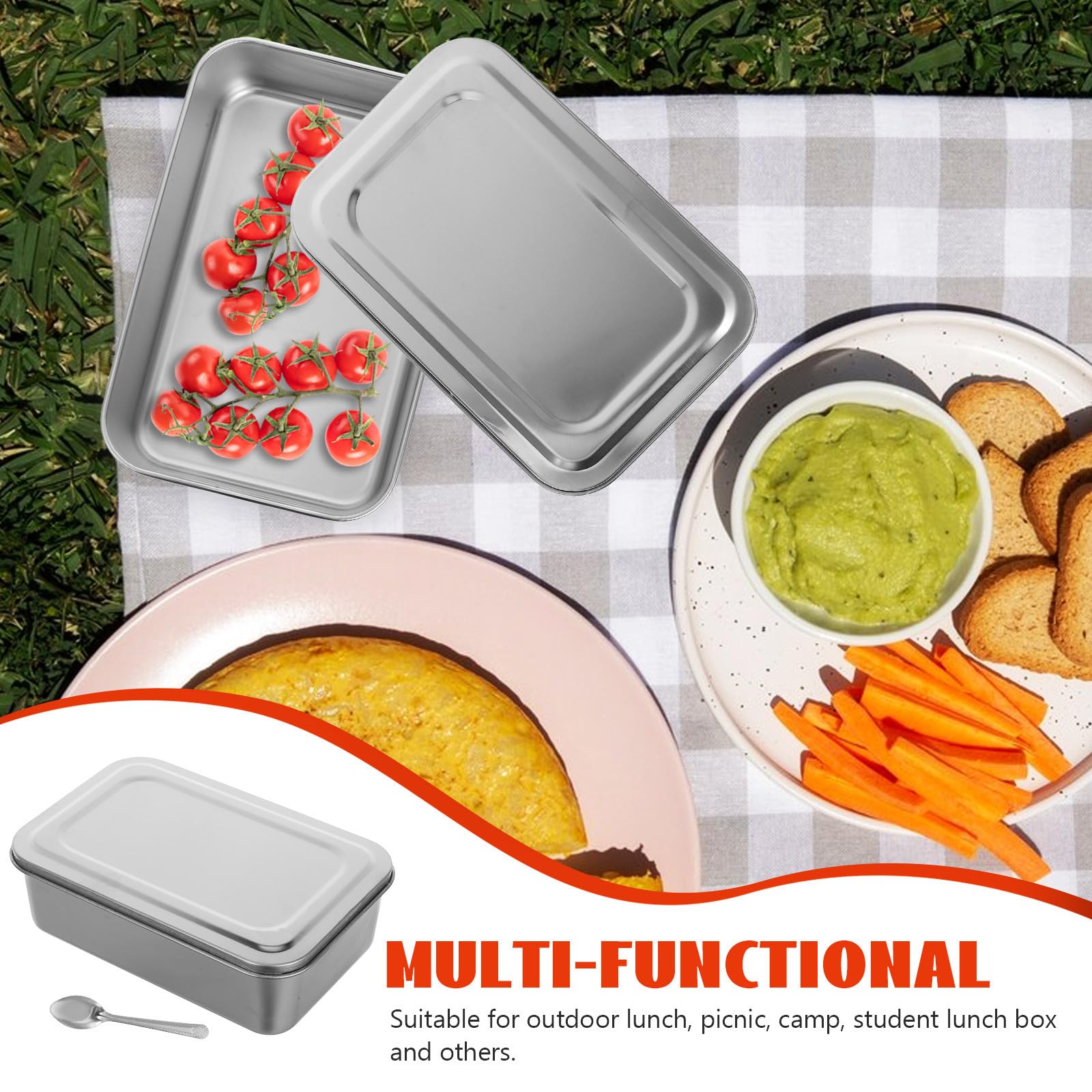 Toyvian Fiambrera Caja de Almuerzo Térmica de 1000ml Cuadrada de Acero Inoxidable 304 Doble Compartimento para Picnic y Uso Escolar