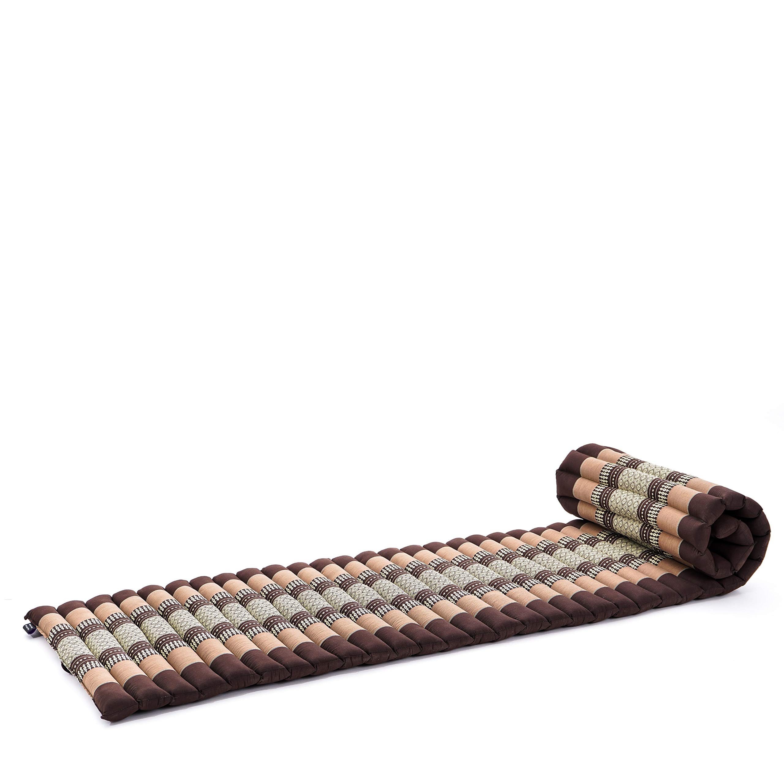 Leewadee - Foldable Floor Mattress - Japanese Roll Up Futon -Trifold Tatami Mat- Guest Floor Bed - Camping Mattress - Thai Massage Mat, Kapok Filled, 75 x 20 inches, Brown