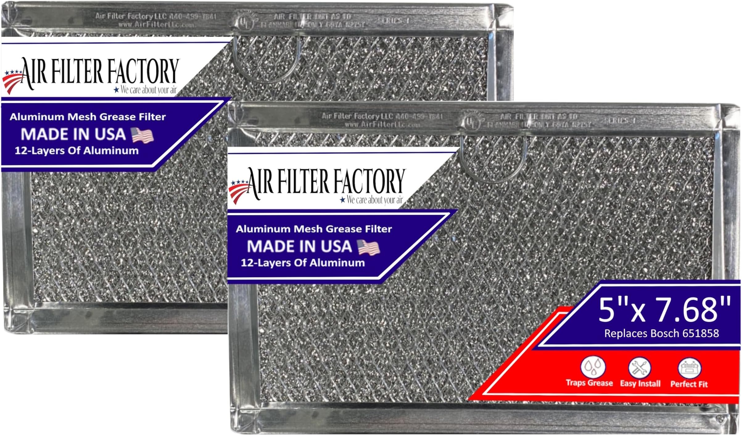 Air Filter Factory Replacement For WB06X10608 GE 5 x 7.62 x 0.09 Inches Microwave Oven Aluminum Mesh Grease 12-Layer Vent Hood Filter 2-Pack