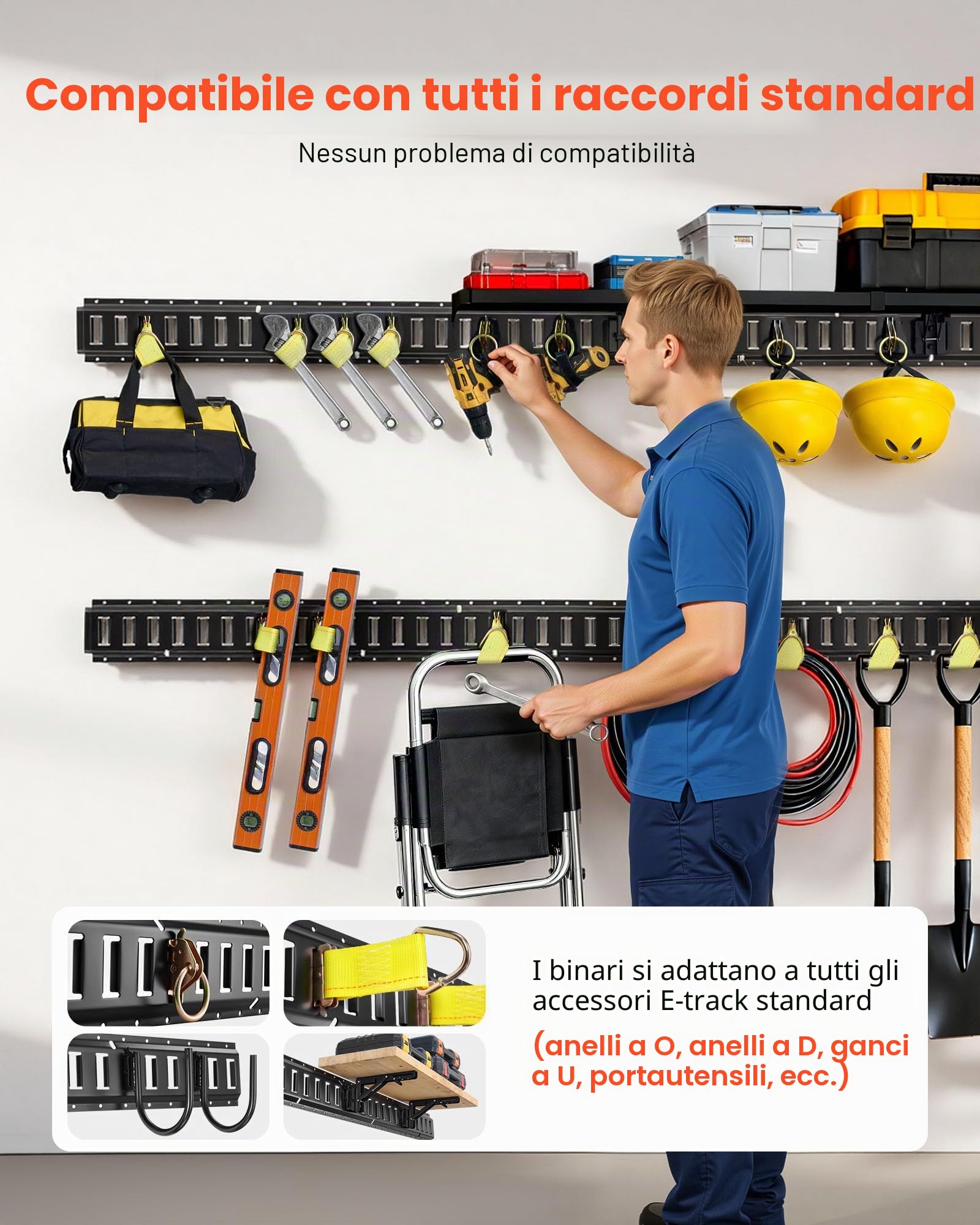 VEVOR Binari di Ancoraggio E-Track Confezione da 4 Binari E-Track da 2346 mm per Fissare Carichi Pesanti e Carichi Fino a 909 kg, Sistema di Ancoraggio per Rimorchi Adatto per Garage, Furgoni