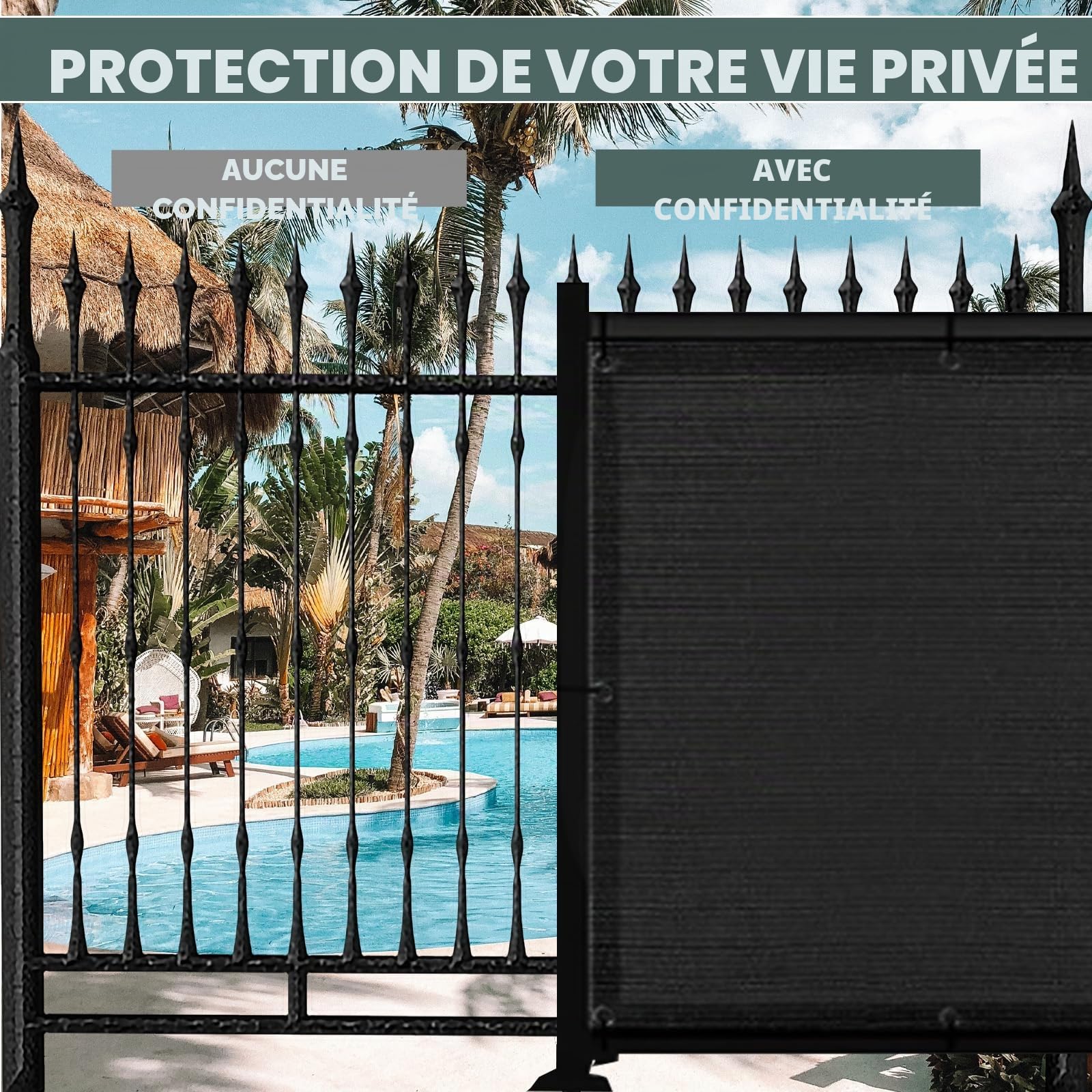 Brise-vue de jardin - 2 x 10 m - En polyéthylène haute densité - Résistant aux UV et à la déchirure - Avec câble et ficelle - 2 x 10 m - Noir