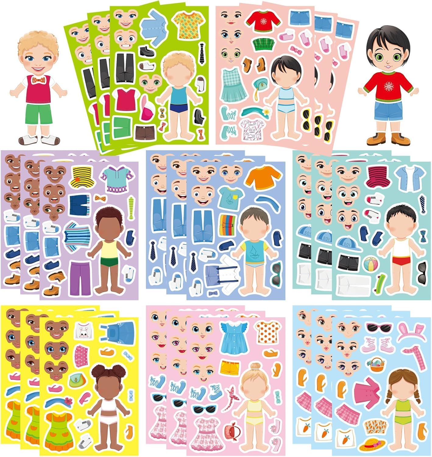 24 Sheets Make a Face & Dress Up Stickers for Kids - Create Silly Faces & Costumes, Make a Face and Dress Up