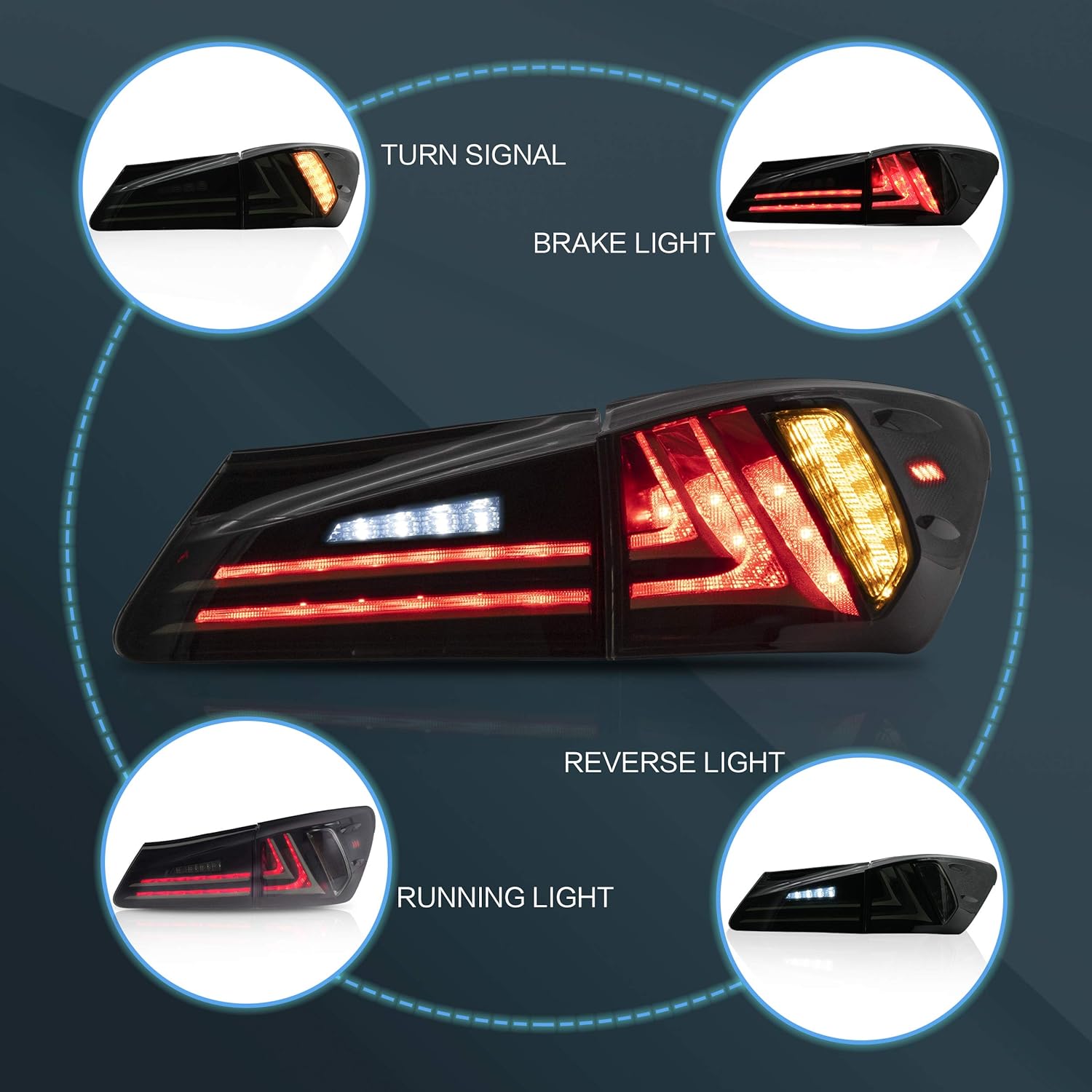 VLAND Tail lights Assembly Fit for Lexus IS 2nd Gen 2006-2012 Lexus IS250, IS350, IS220d, 2008-2015 ISF 4-Door, Plug-and-play, Smoked