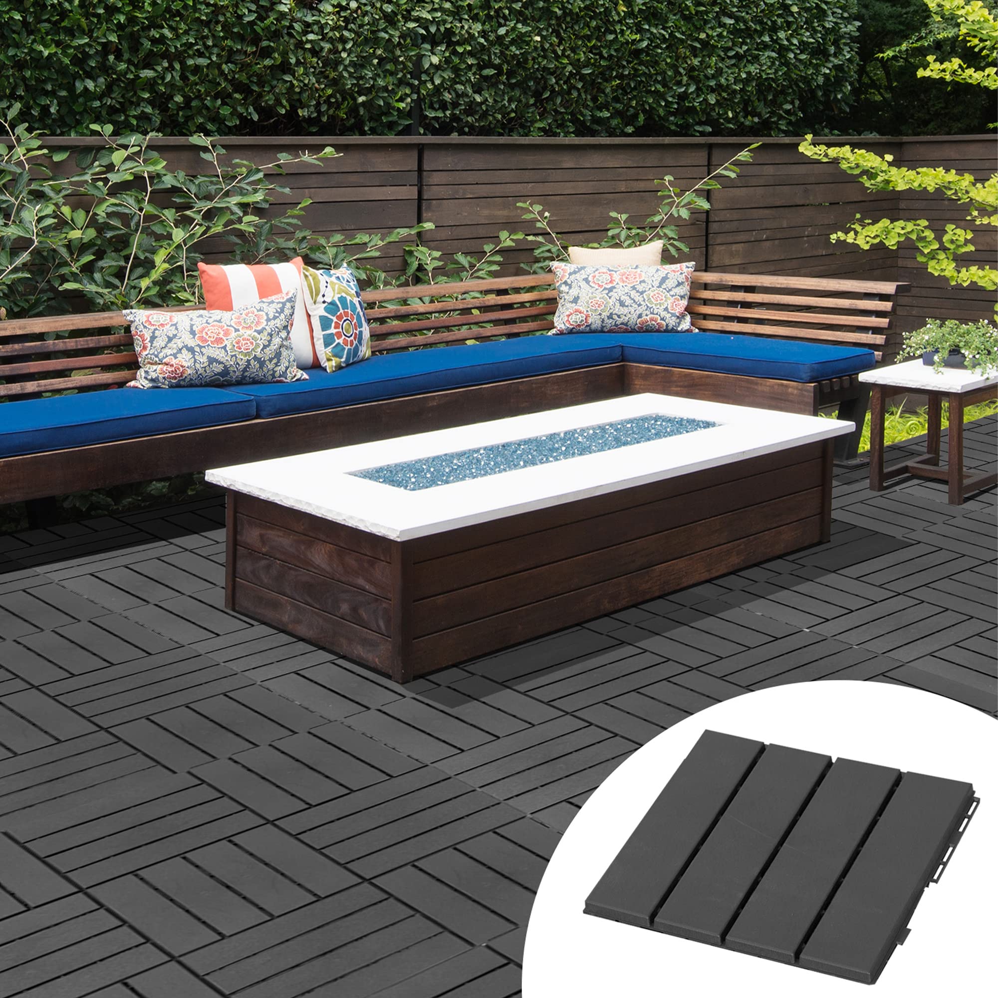 Outsunny Lot de 18 Caillebotis Dalles Terrasse Emboîtables Composite Noir