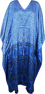 Boho Beach Kaftan, Violet Blue Floral Caftan, Silk Kaftan, Housedress, Beach Coverup Cruise Caftan L-2X