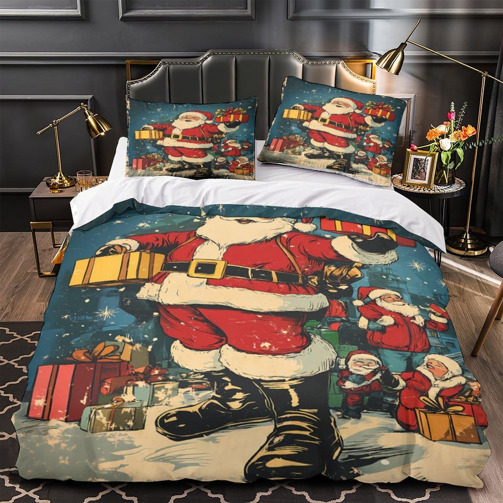 Housse de couette Noël imprimé 3D ultra douce en microfibre premium 135x200cm pour ado