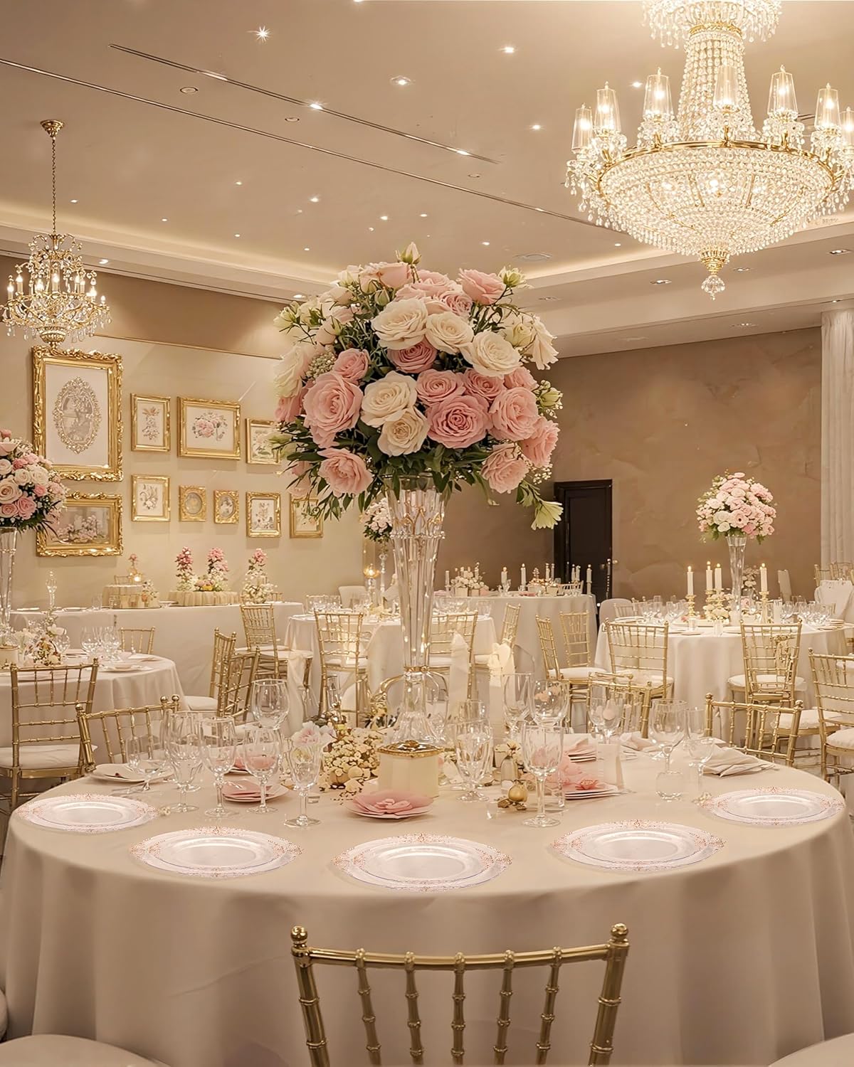 Nervure 175PCS Rose Gold Plastic Plates - Disposable Rose Gold Party Plates & Pre Rolled Napkins with Cutlery for 25 Guests, 50Plates, 75Silverware, 25Cups, 25Napkin for Wedding & Party - Image 7